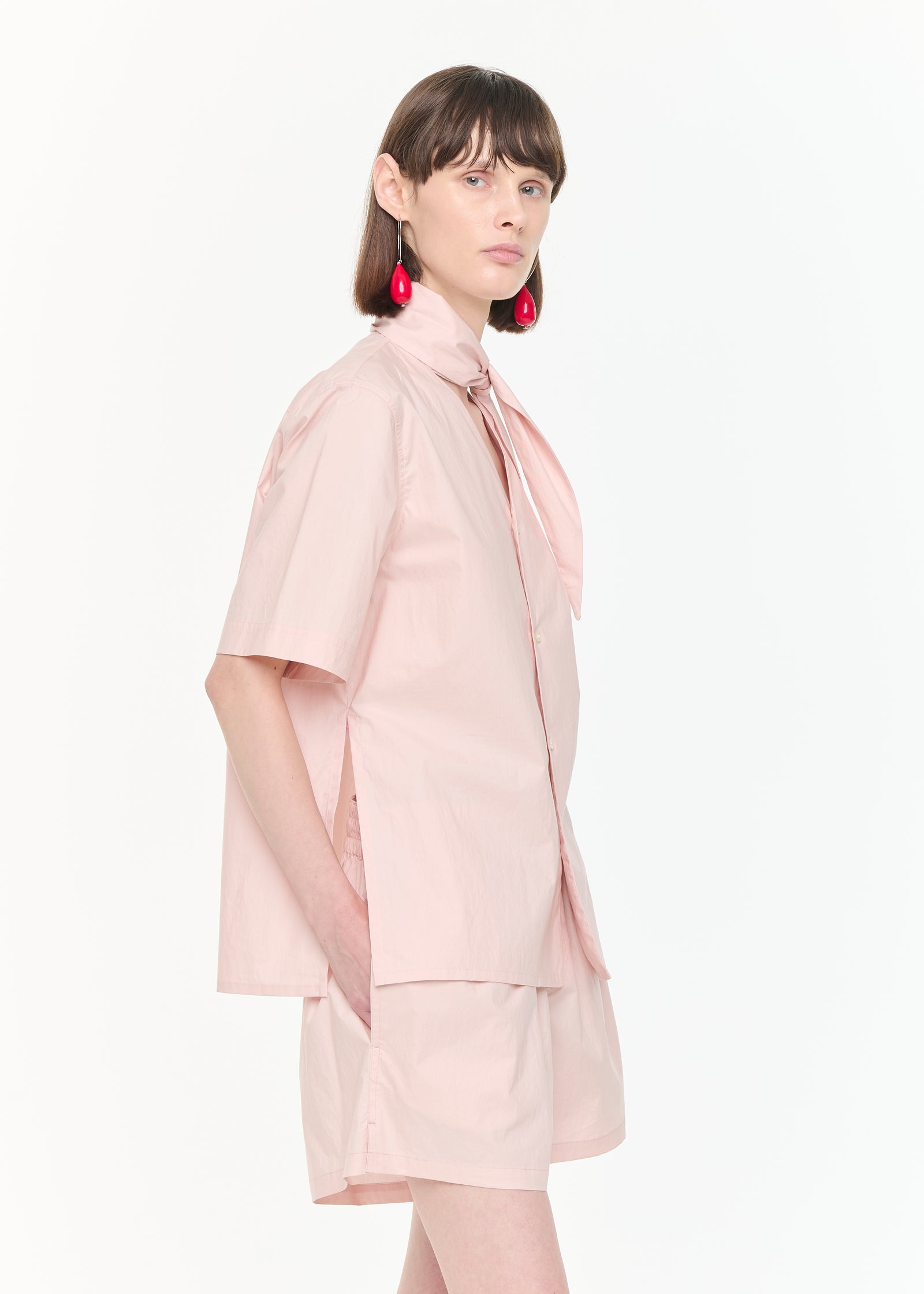 CAMICIA IN COTONE CON SCOLLO A V ROSA BABY