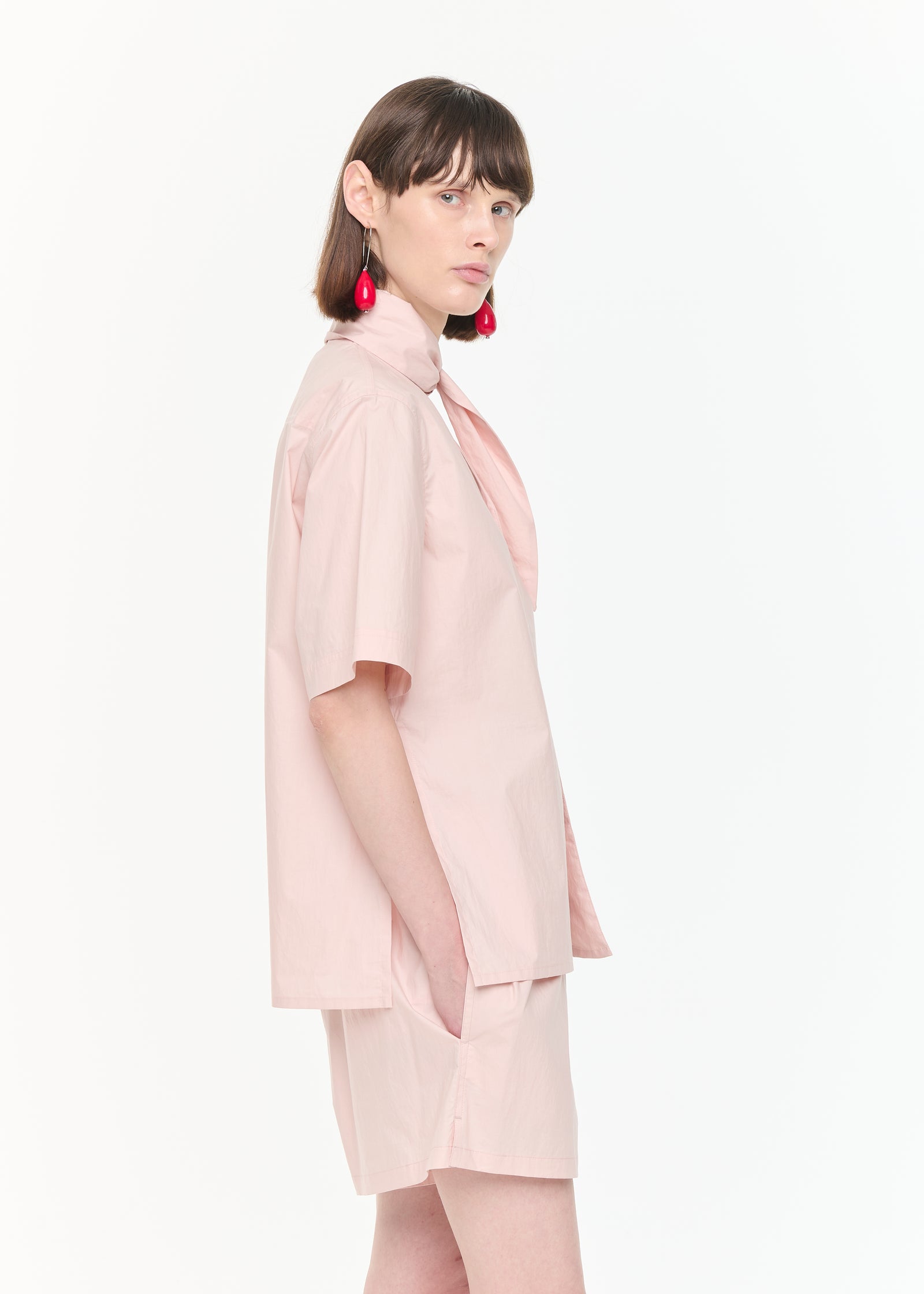 CAMICIA IN COTONE CON SCOLLO A V ROSA BABY