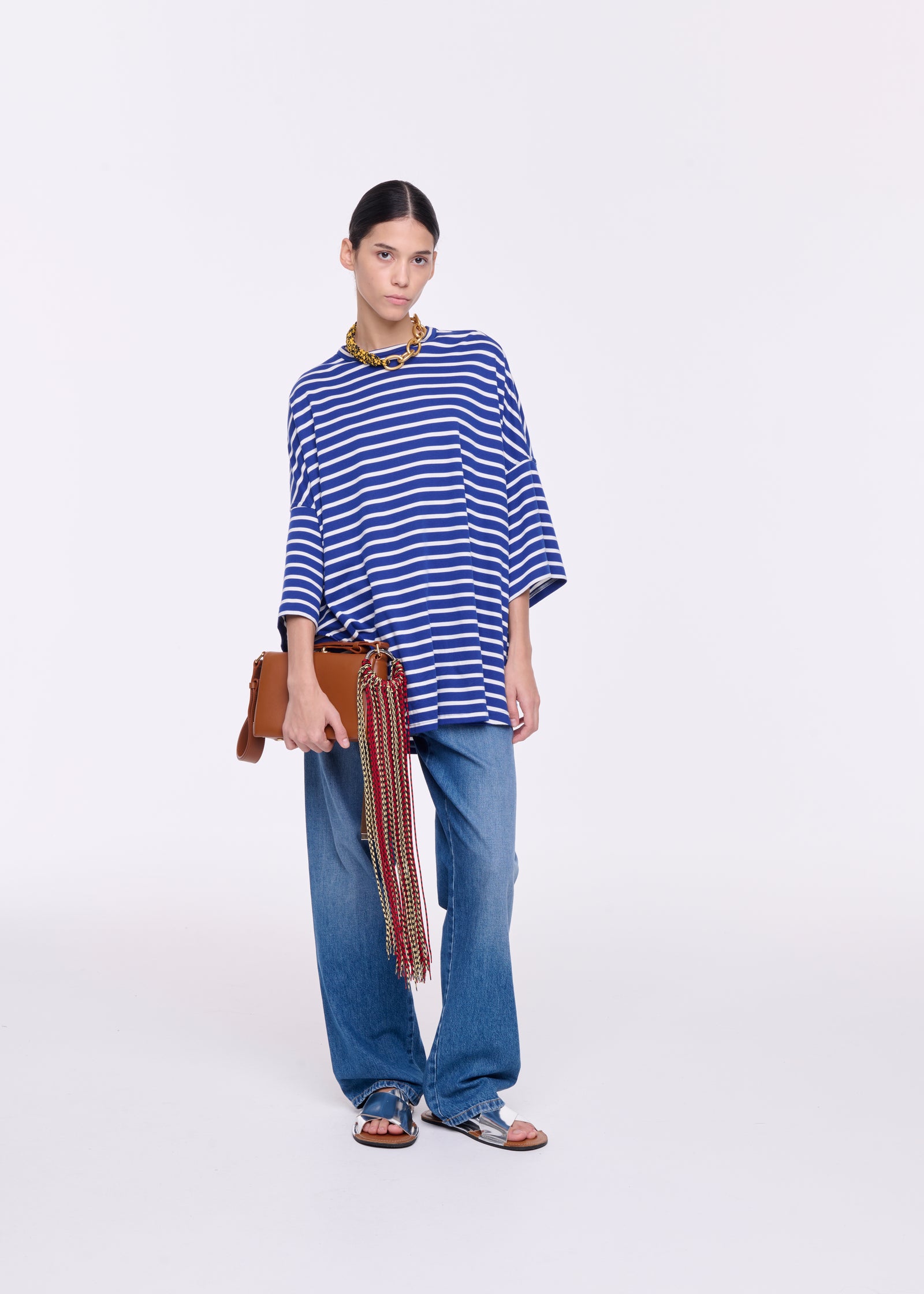 WIDE SLEEVED STRIPED T-SHIRT