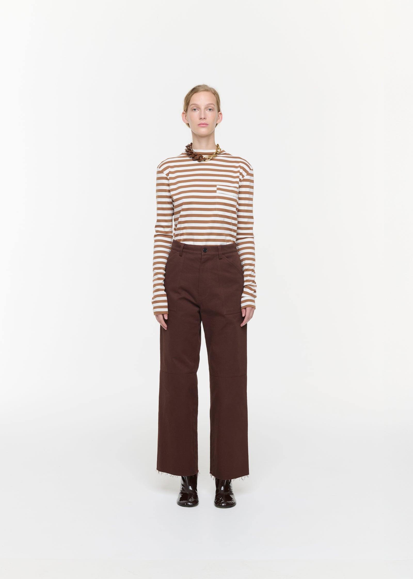 BROWN GARMENT- DYED TROUSERS
