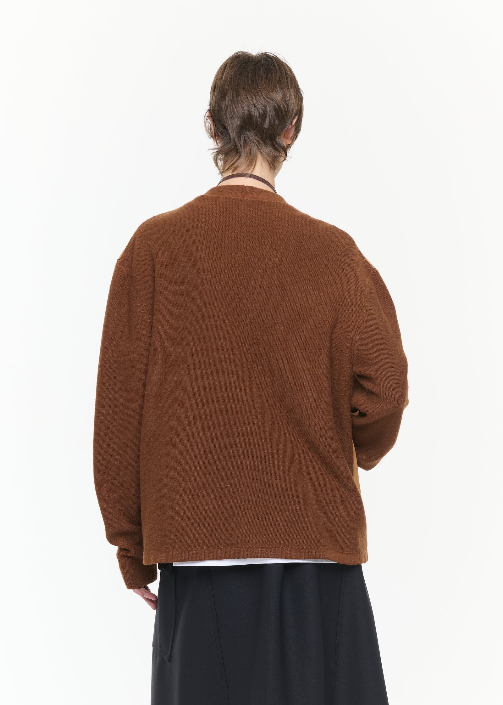 SUEDE AND WOOL BLEND CARDIGAN