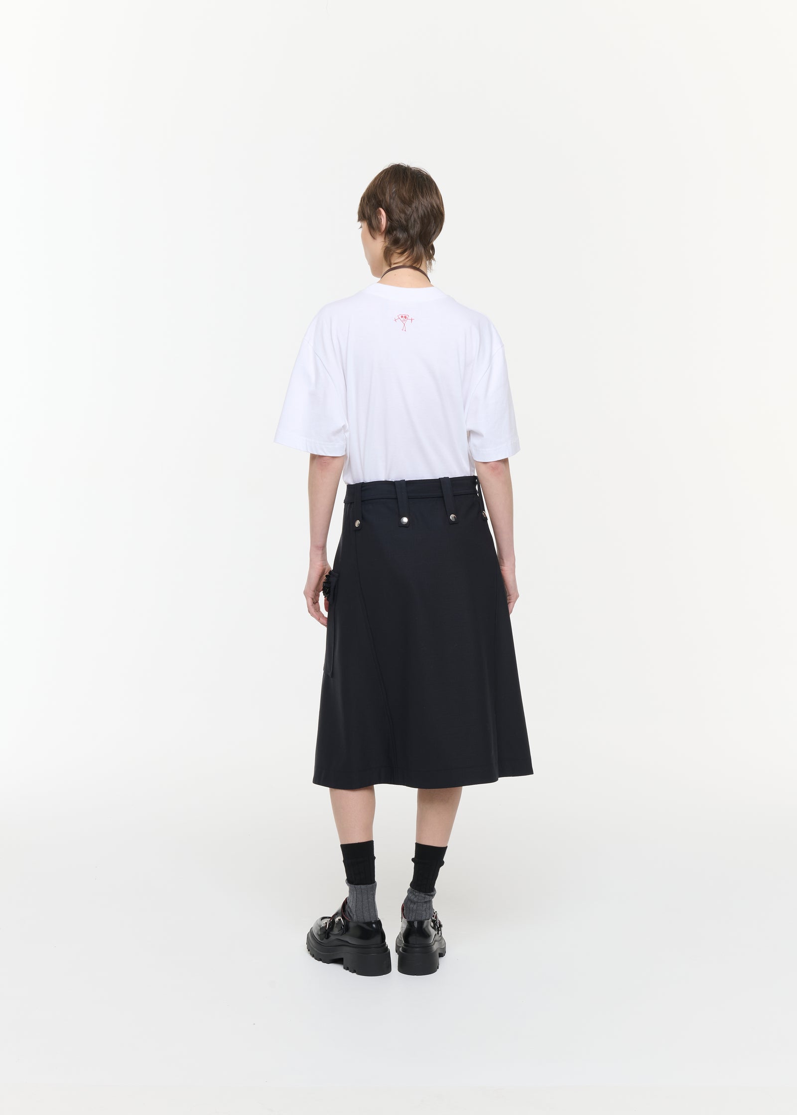 BLUE WRAP SKIRT WITH EMBROIDERED POCKETS