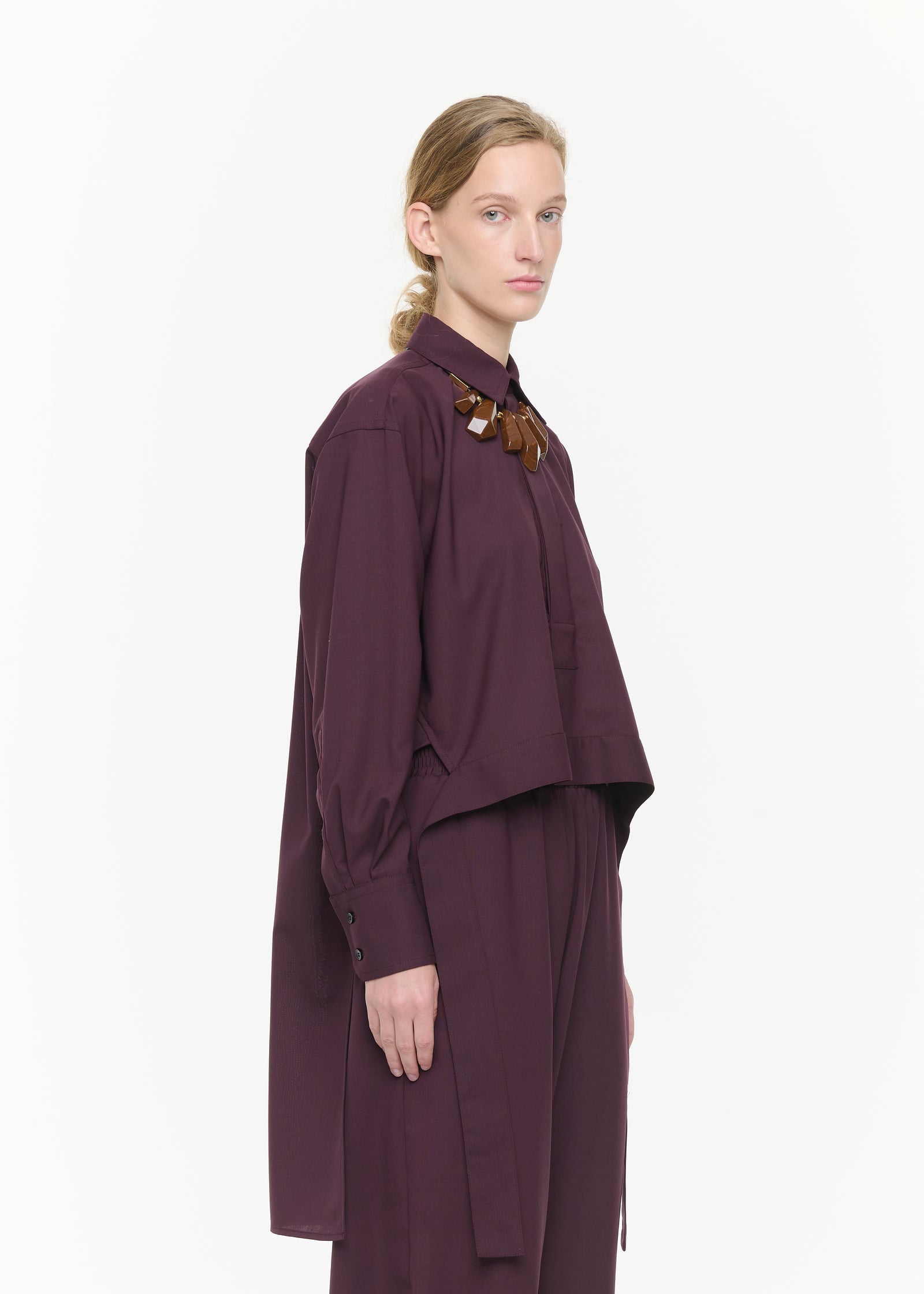 CAMICIA DI LANA BORDEAUX CON CODA