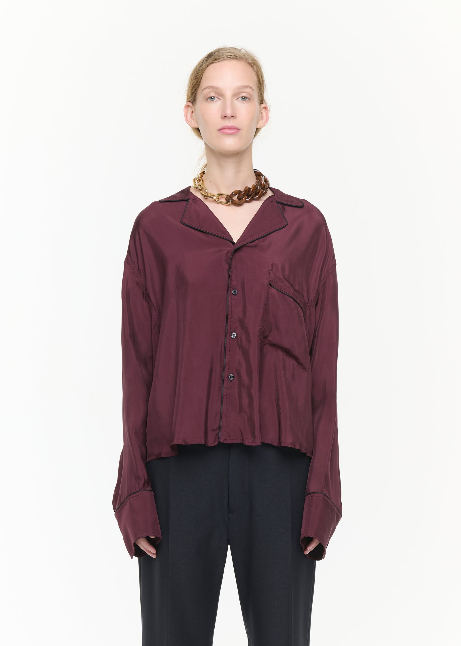 BURGUNDY PAJAMA SHIRT WITH PIPING
