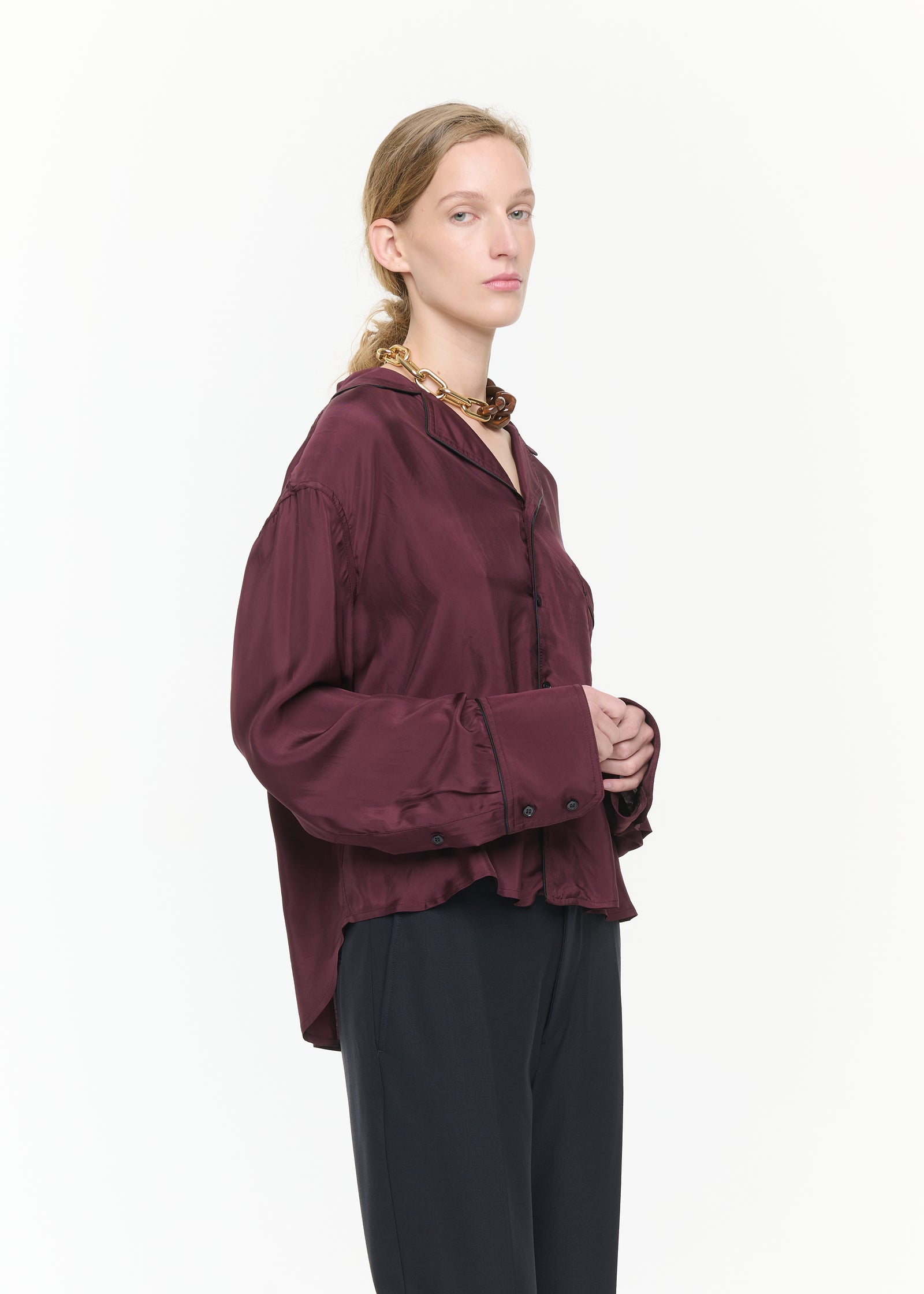 BURGUNDY PAJAMA SHIRT WITH PIPING