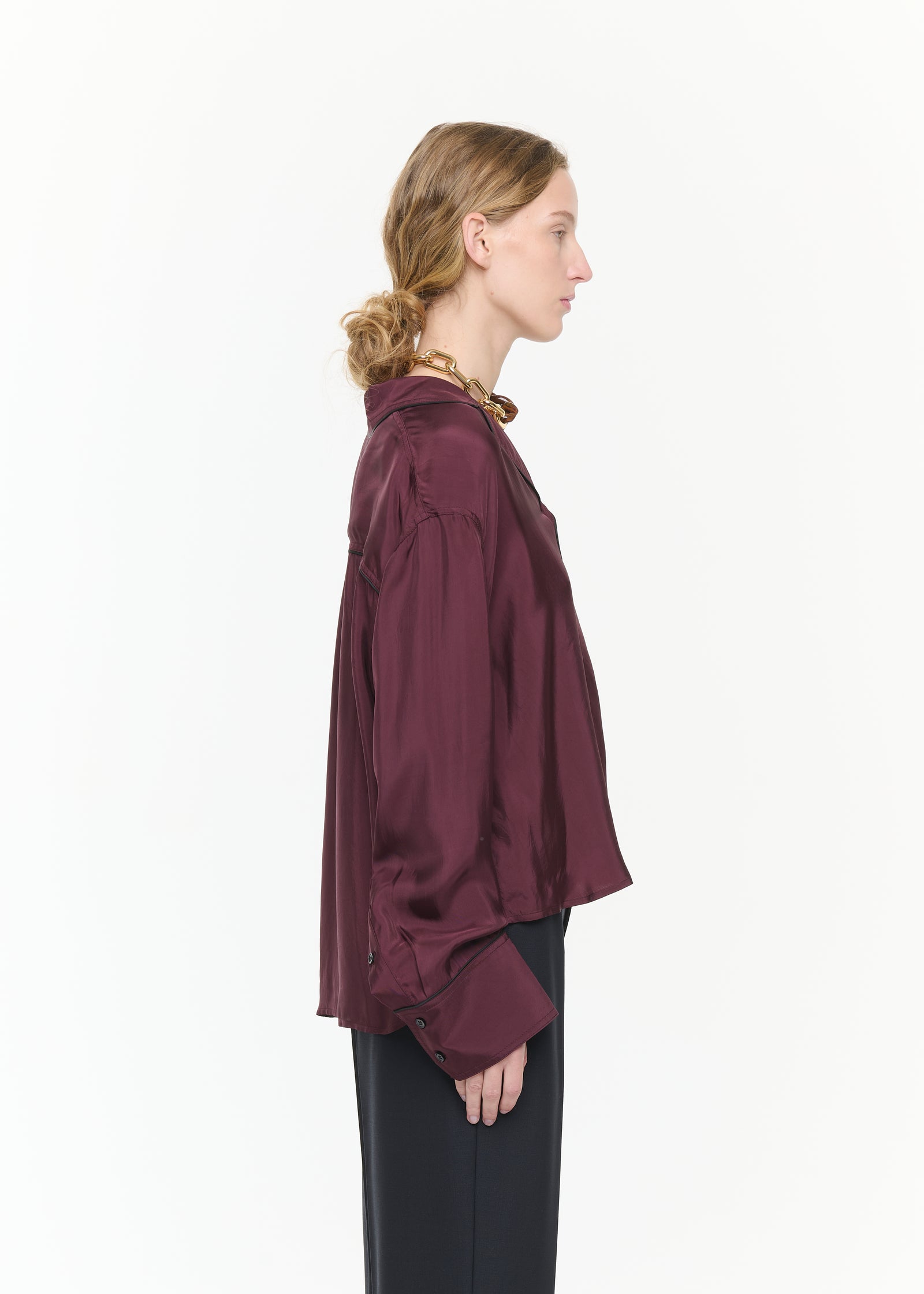 BURGUNDY PAJAMA SHIRT WITH PIPING