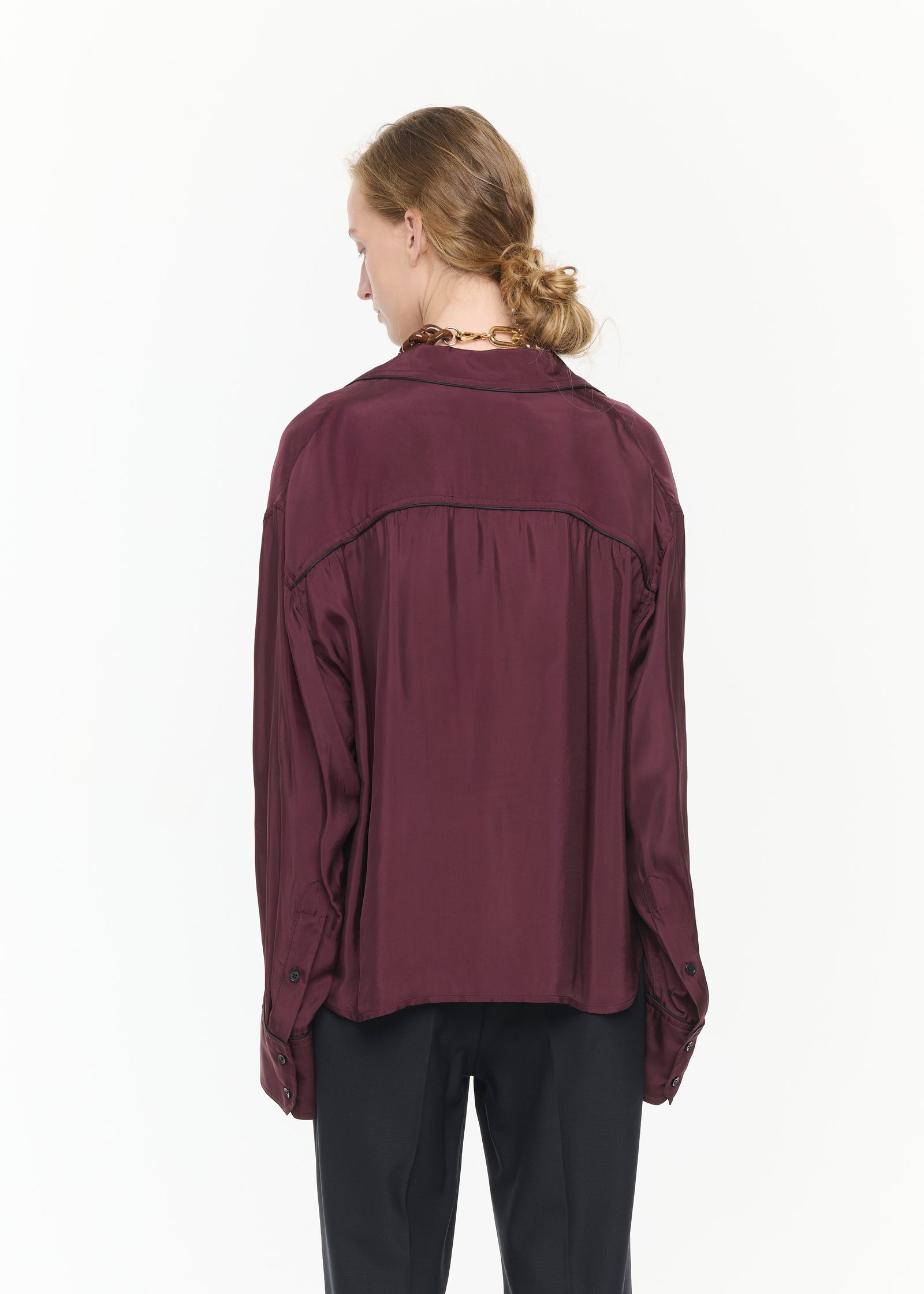 BURGUNDY PAJAMA SHIRT WITH PIPING