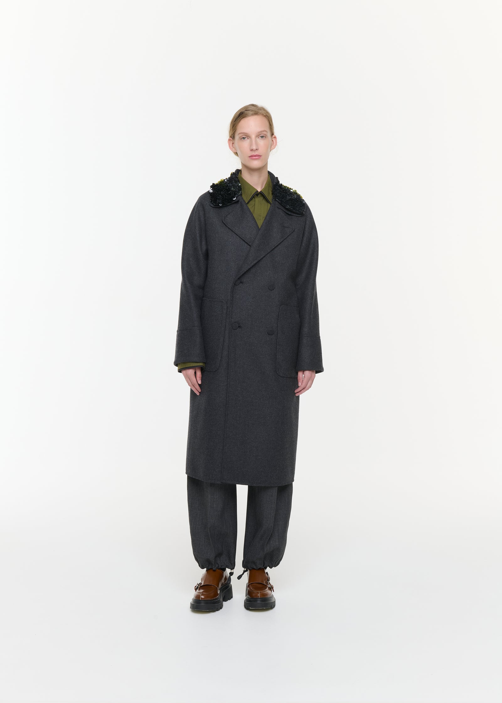 MELANGE WOOL COAT WITH SEQUIN COLLAR