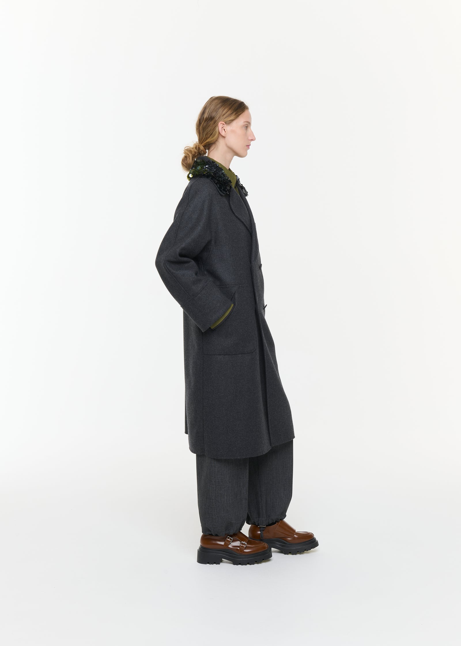 MELANGE WOOL COAT WITH SEQUIN COLLAR