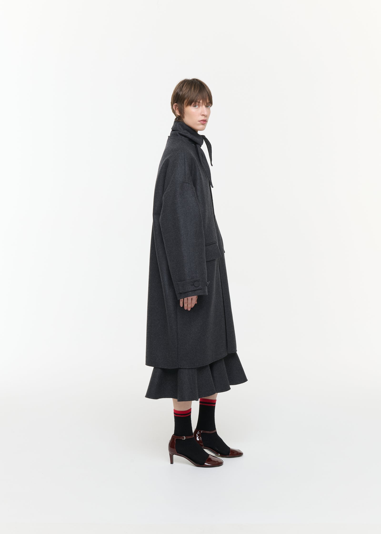 DOUBLE FACED WOOL MELANGE COAT WITH SCARF