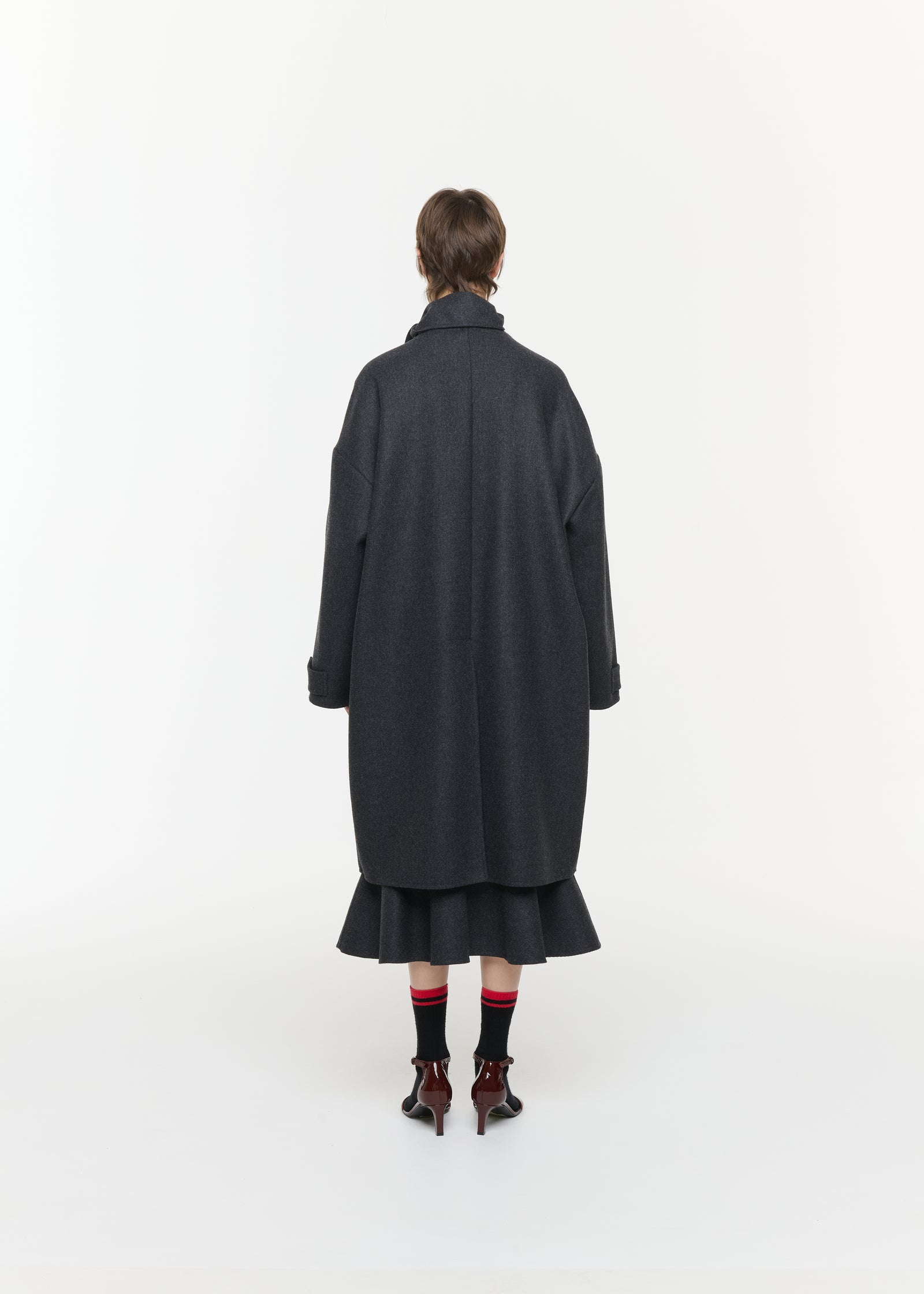 DOUBLE FACED WOOL MELANGE COAT WITH SCARF