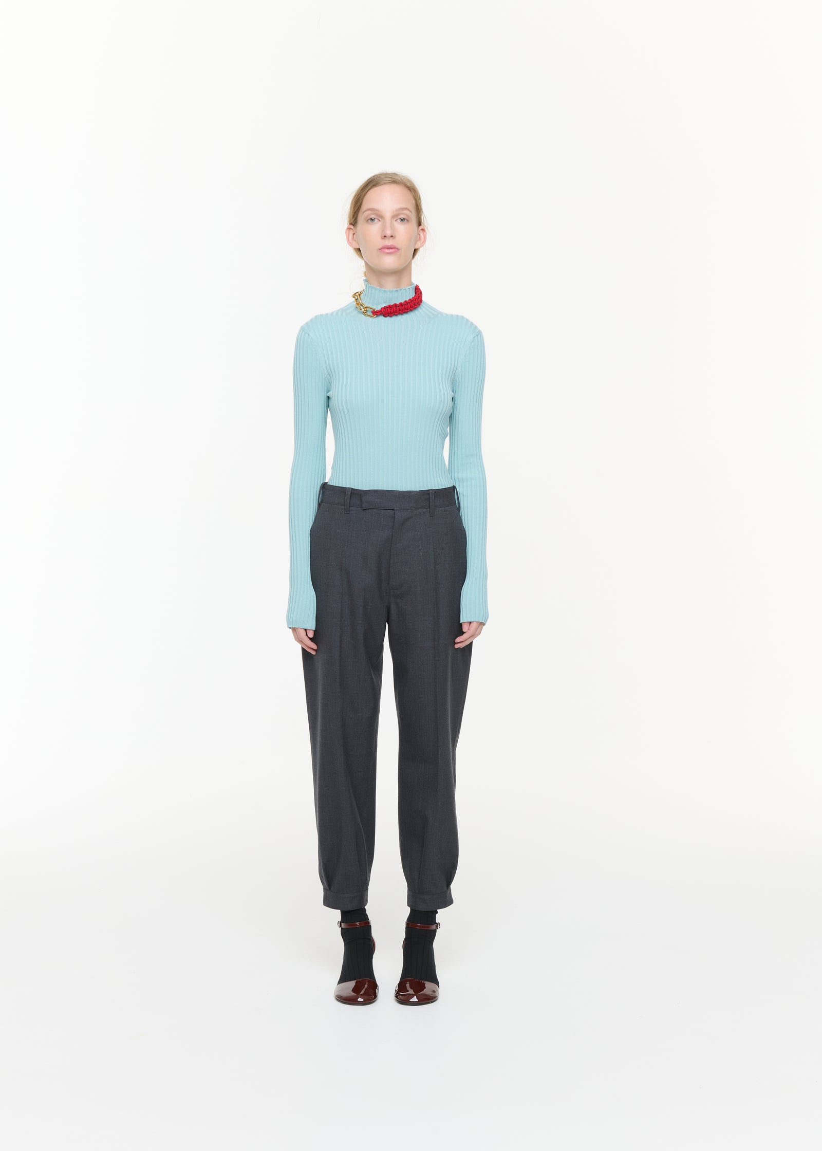 GREY MELANGE WOOL TWILL TROUSERS