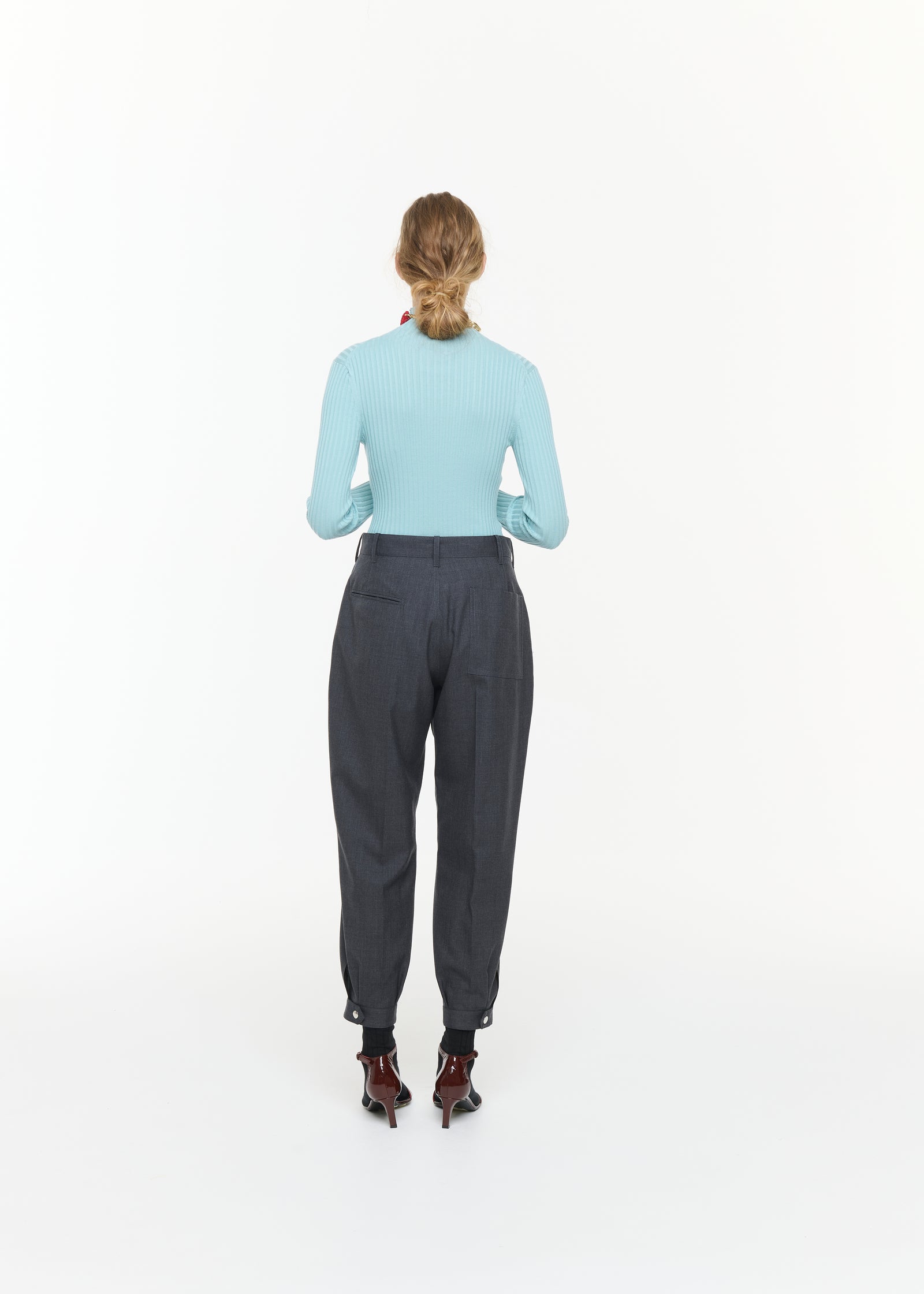 GREY MELANGE WOOL TWILL TROUSERS