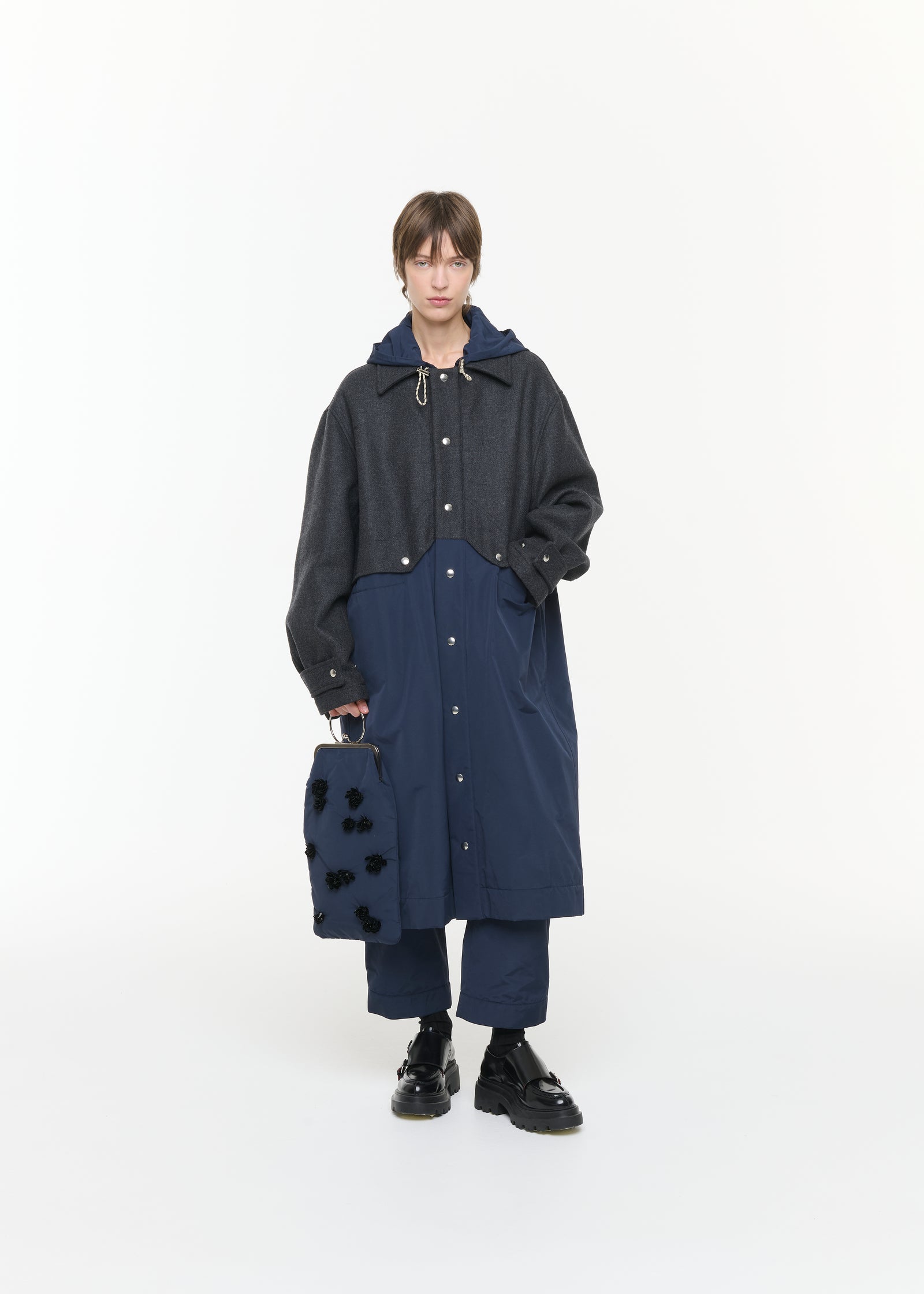 MELANGE DOUBLE WOOL HOODED COAT