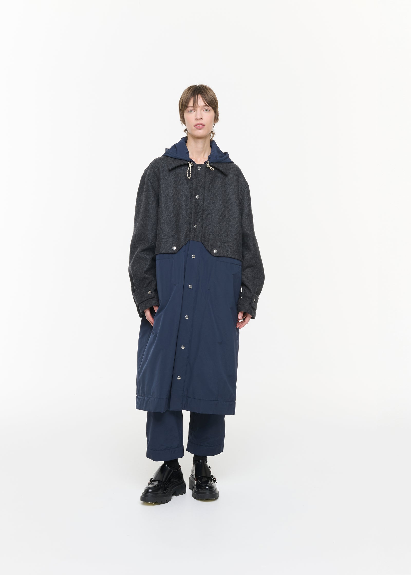 MELANGE DOUBLE WOOL HOODED COAT
