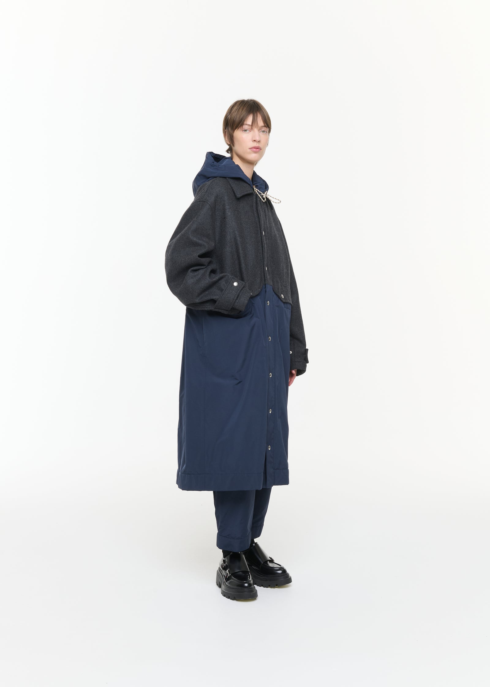 MELANGE DOUBLE WOOL HOODED COAT