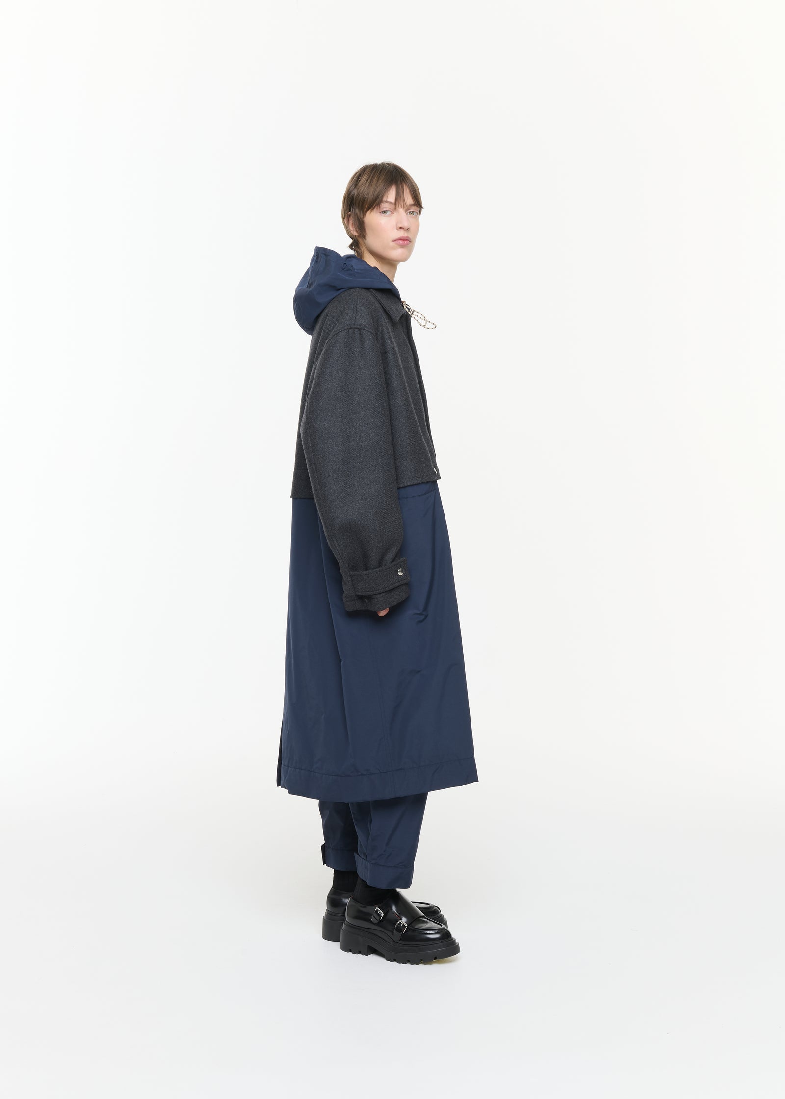 MELANGE DOUBLE WOOL HOODED COAT