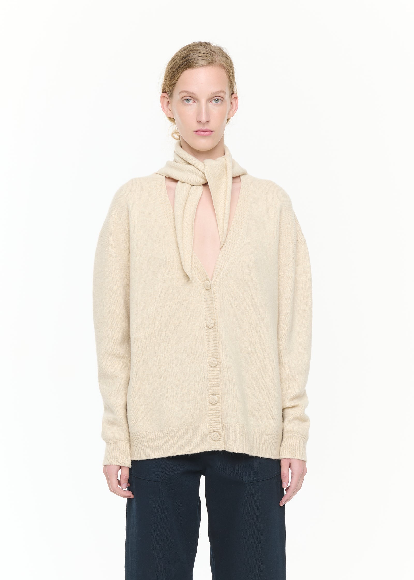 BABY CAMEL CRÈME CARDIGAN WITH SHAWL