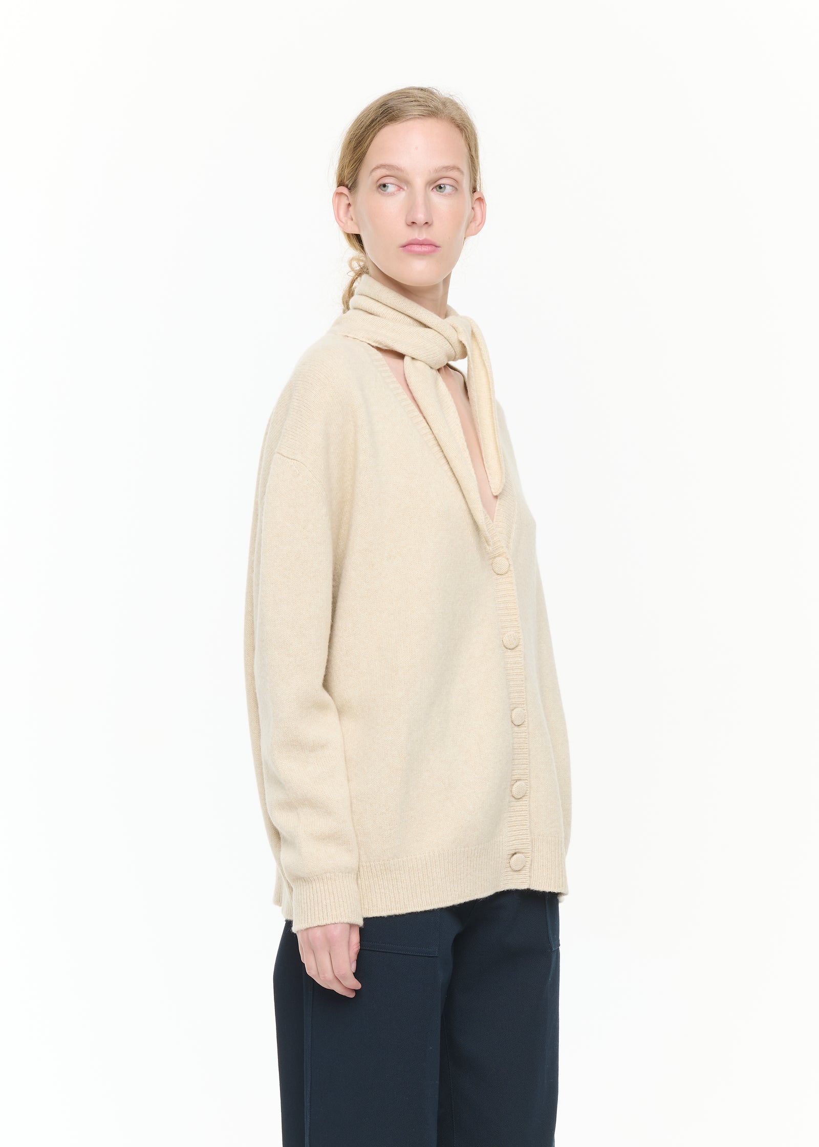 BABY CAMEL CRÈME CARDIGAN WITH SHAWL