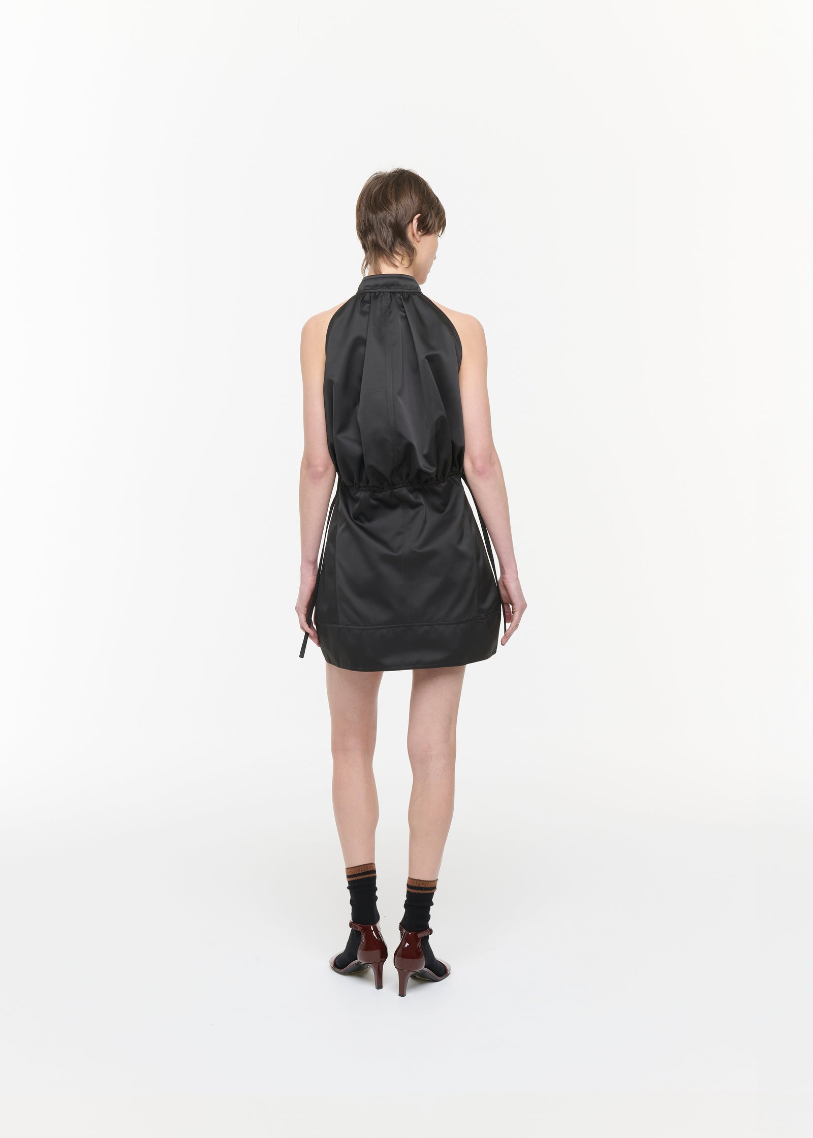 black silk halter dress mini Halter-neck bustier wool and silk mini dress in Black