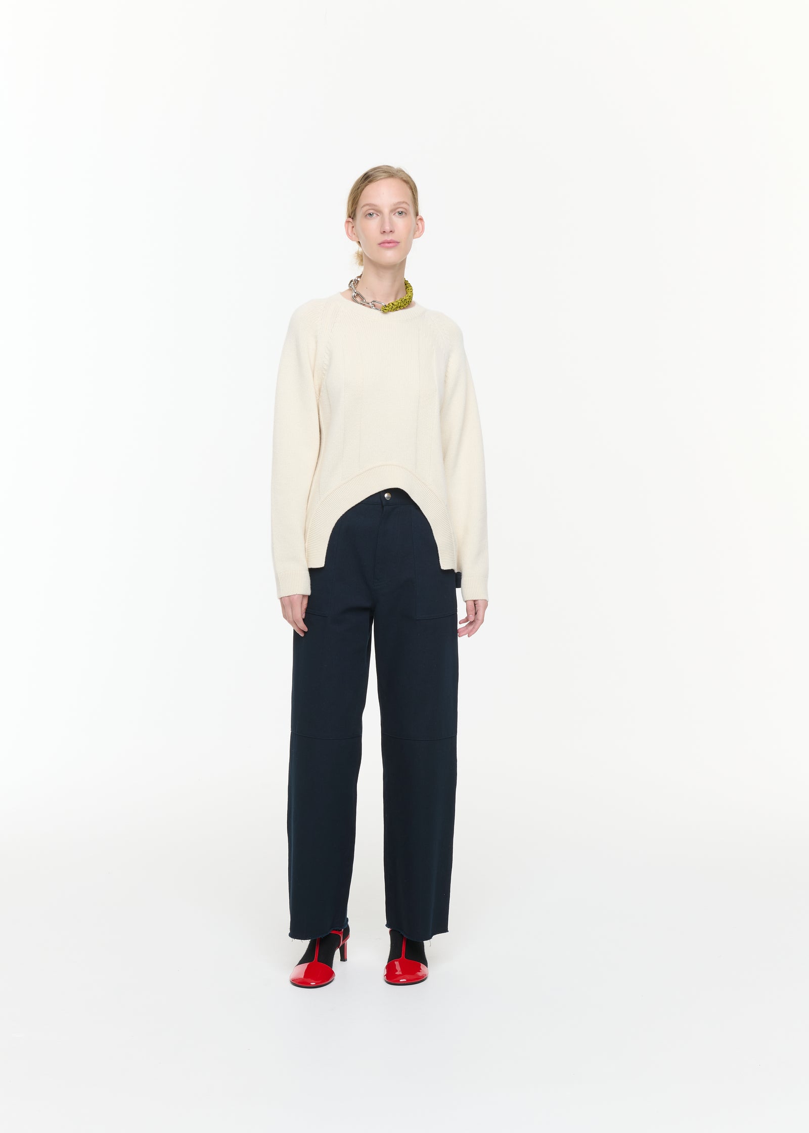 ASYMMETRIC BUTTER WOOL CASHMERE SWEATER