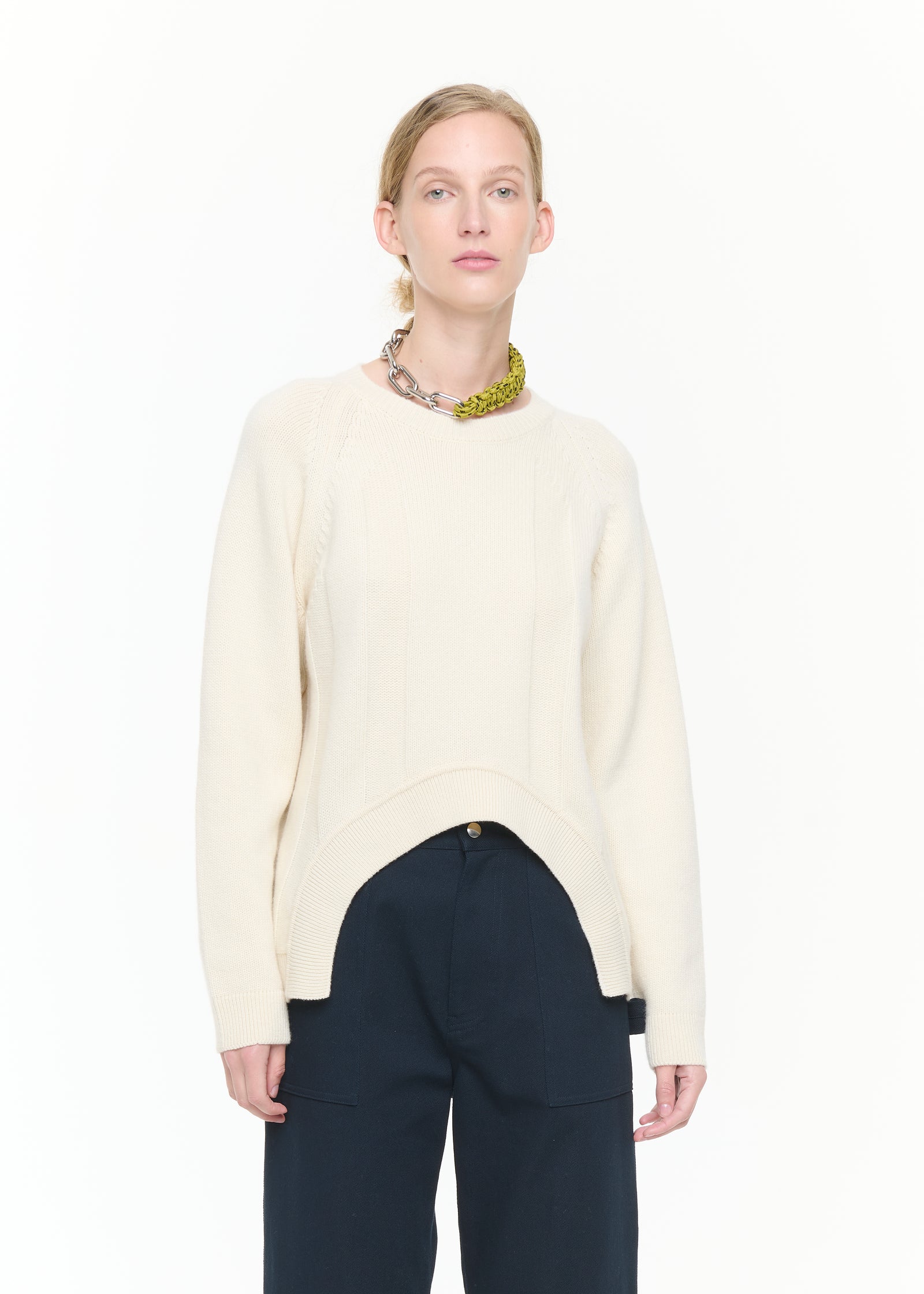 ASYMMETRIC BUTTER WOOL CASHMERE SWEATER