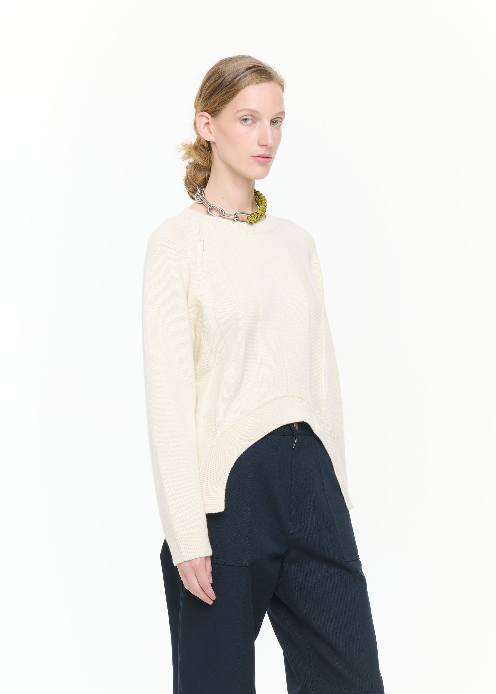 ASYMMETRIC BUTTER WOOL CASHMERE SWEATER