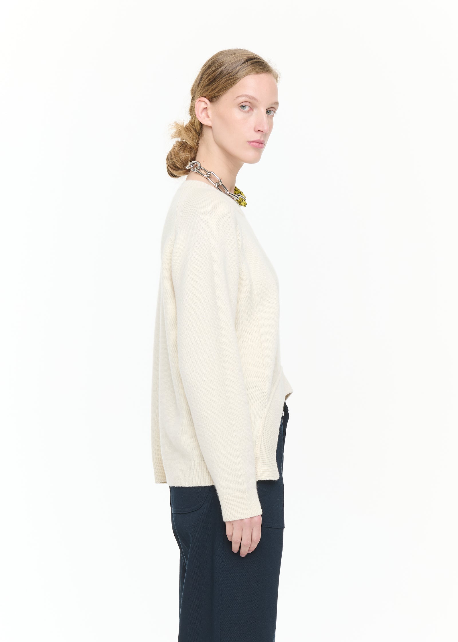 ASYMMETRIC BUTTER WOOL CASHMERE SWEATER