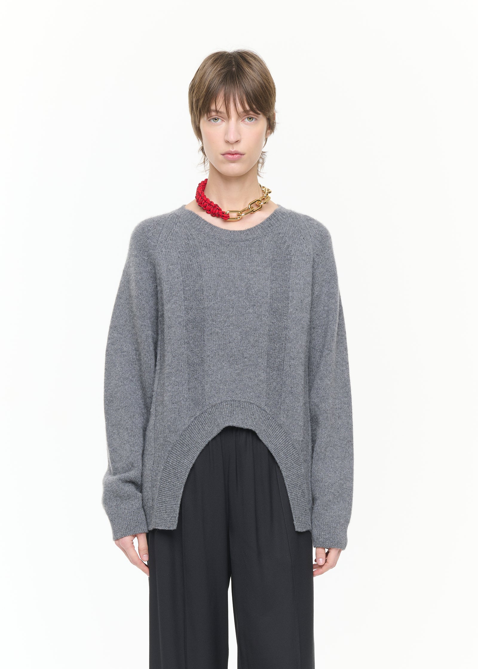 ASYMMETRIC GREY WOOL CASHMERE SWEATER
