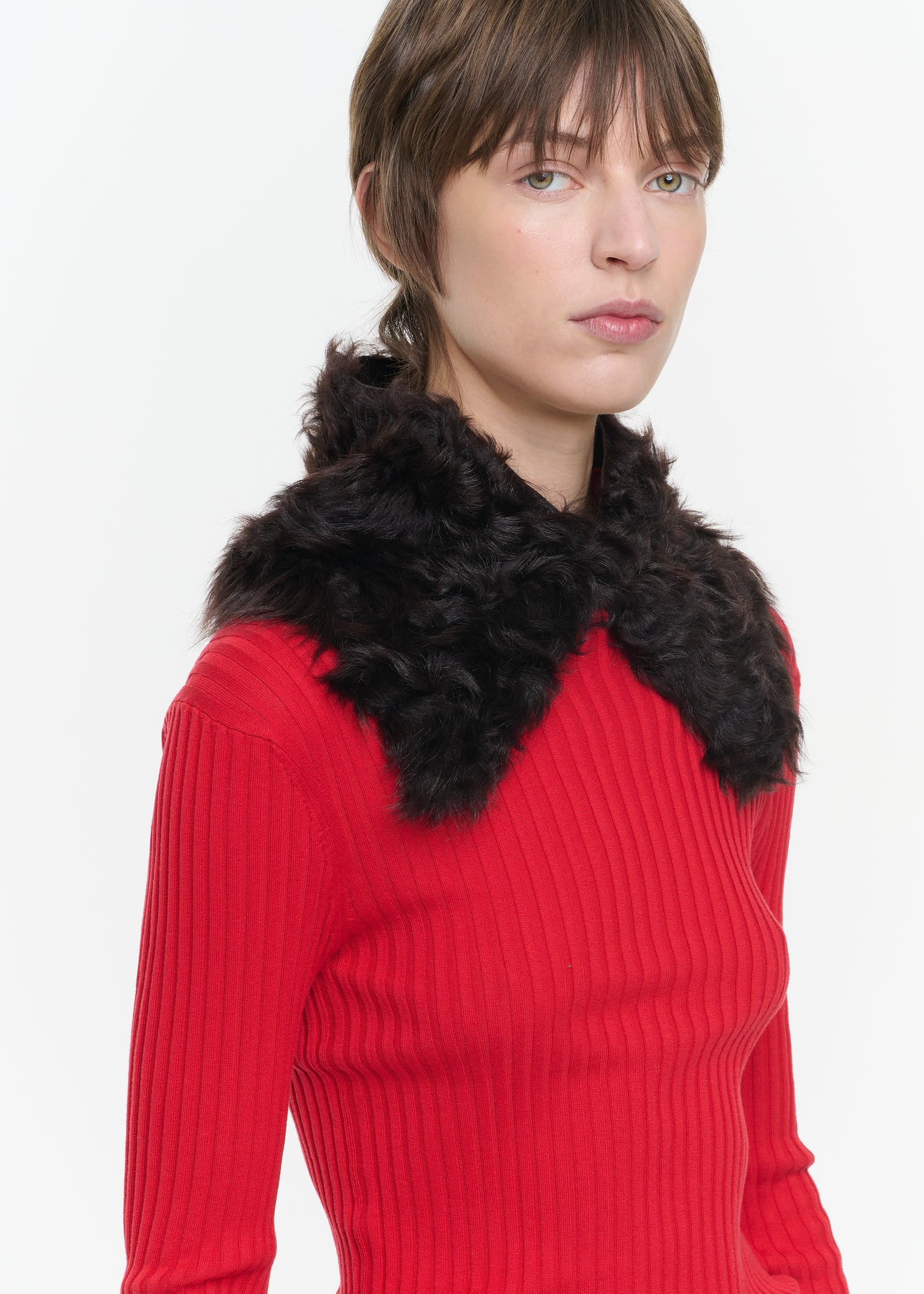 CHESTNUT CURLY SHEARLING SHORT COLLAR