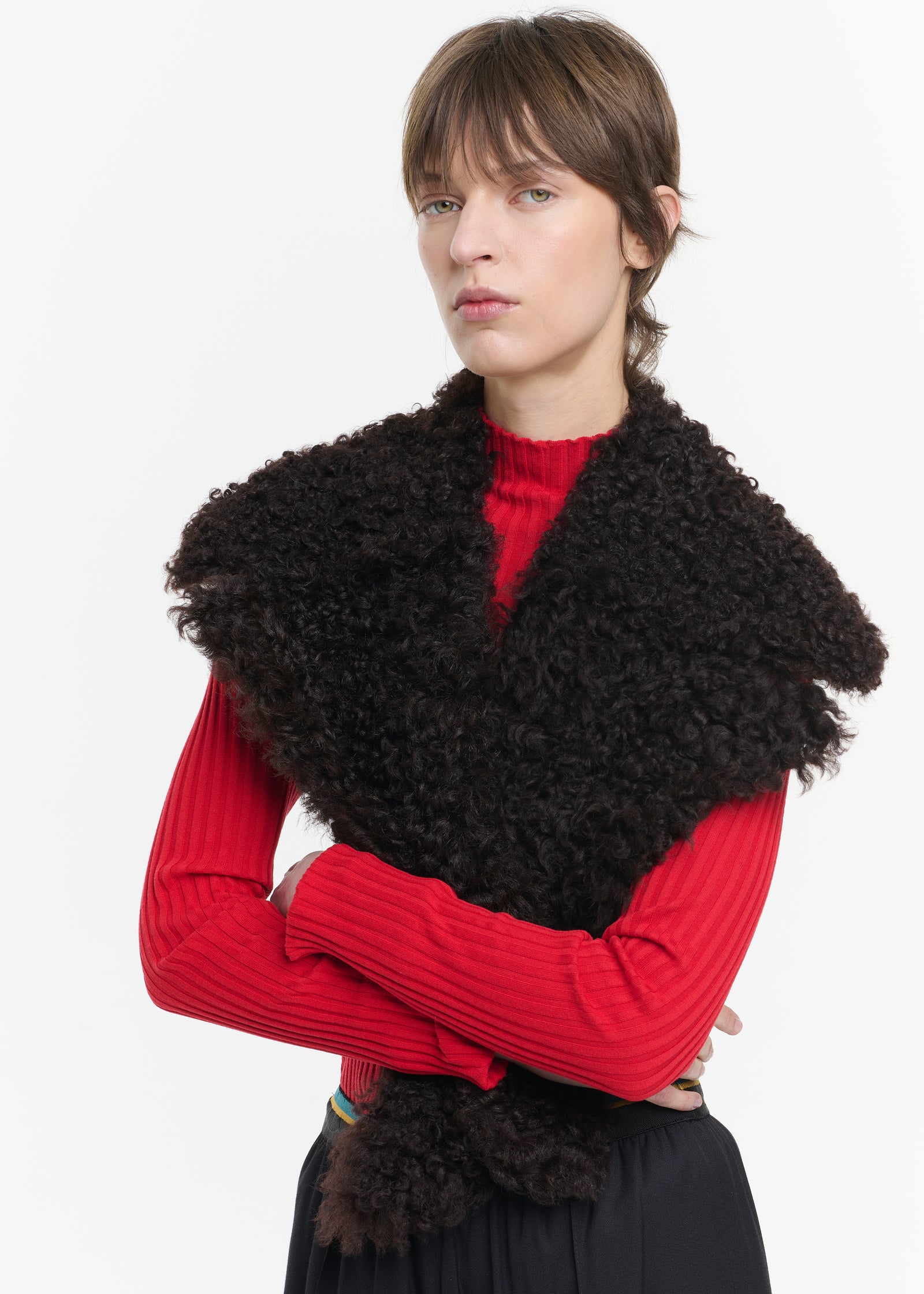 CHESTNUT CURLY SHEARLING REVER COLLAR