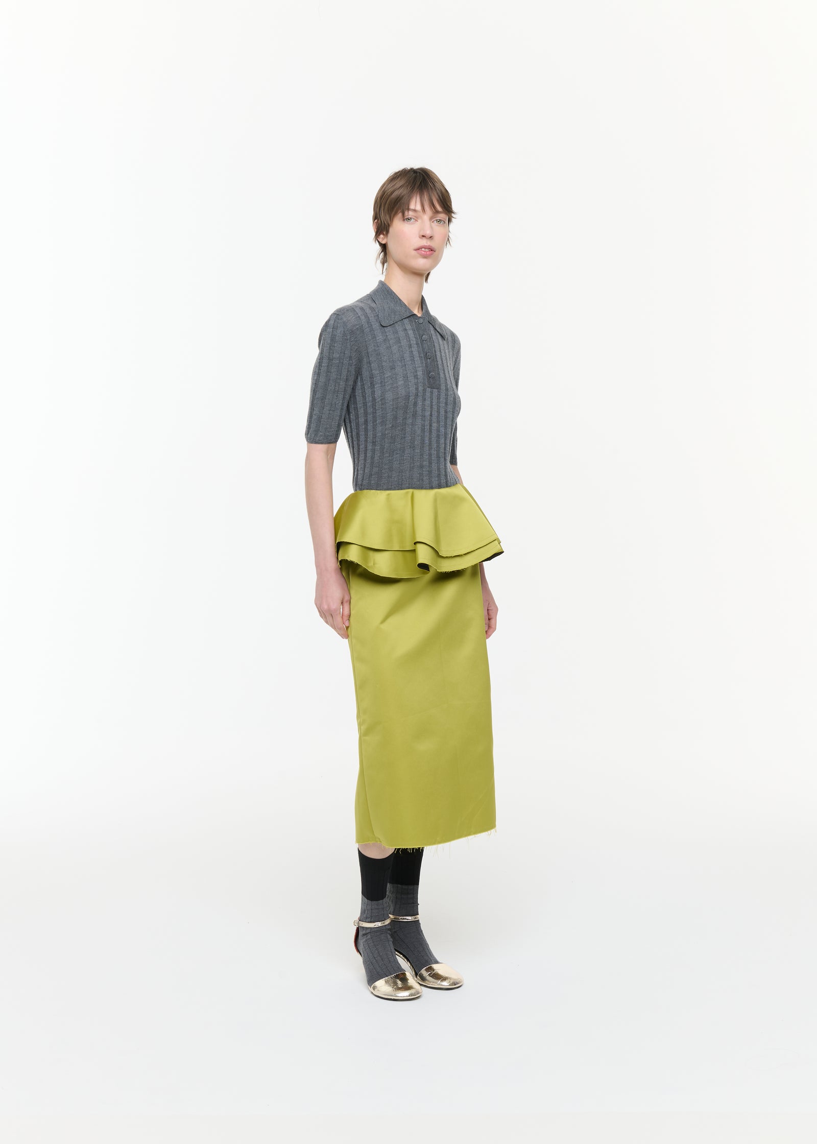 CITRON MIDI SKIRT WITH RUFFLED WAIST