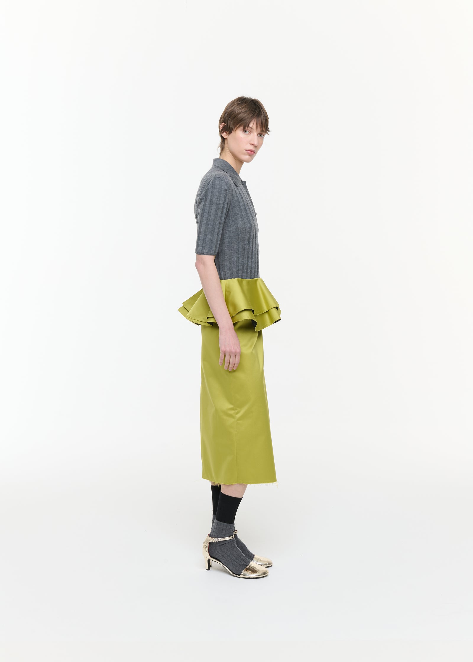 CITRON MIDI SKIRT WITH RUFFLED WAIST