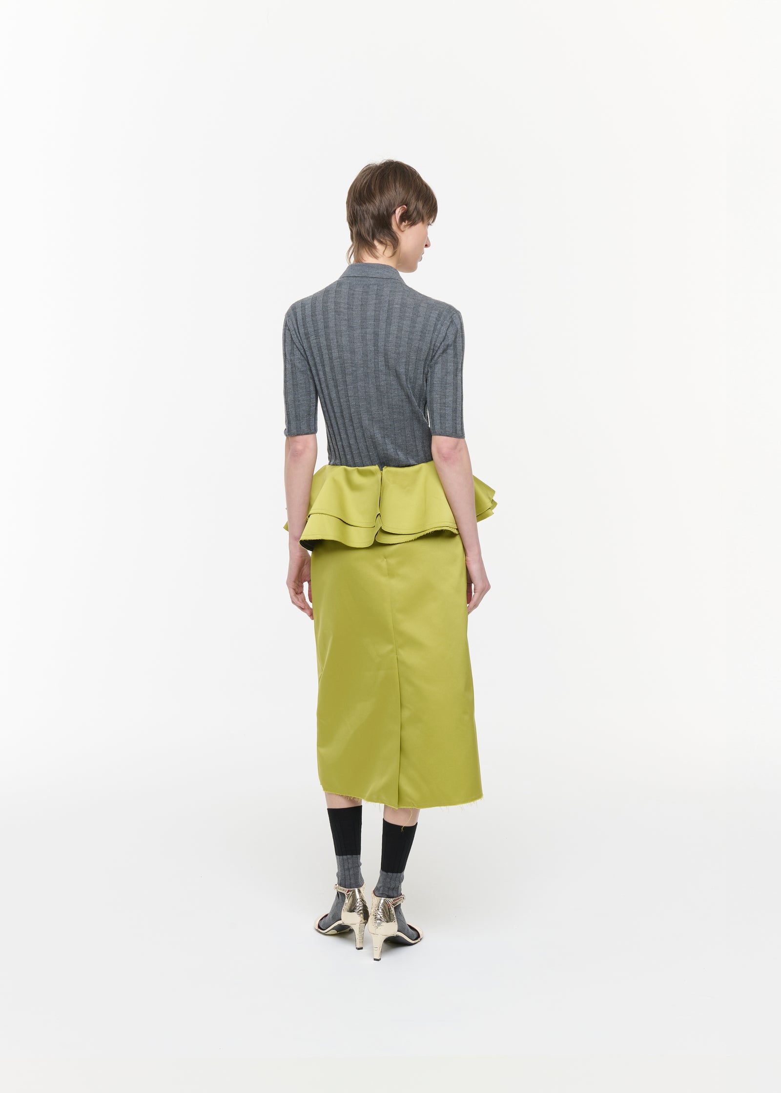 CITRON MIDI SKIRT WITH RUFFLED WAIST