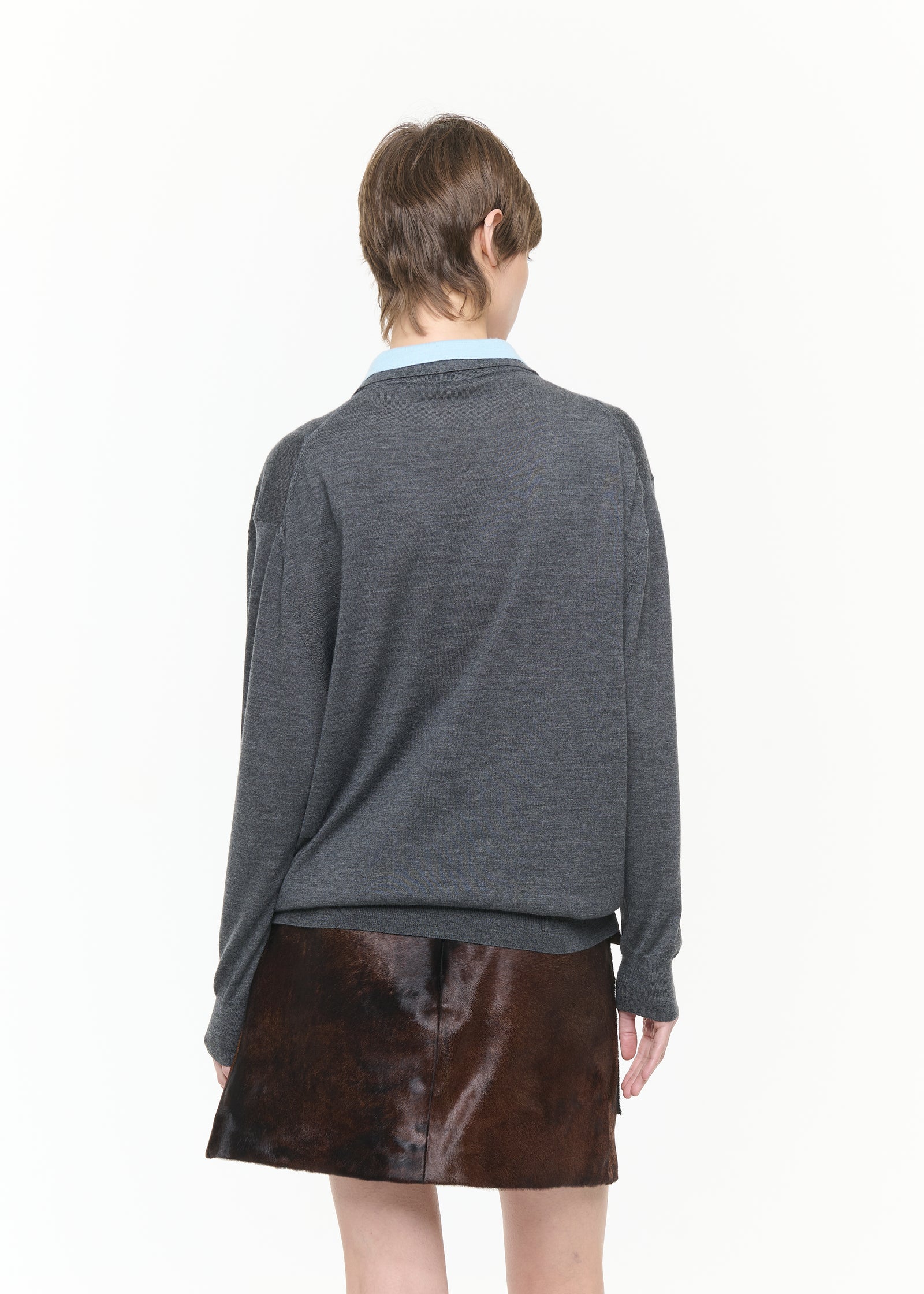 GRAY BLUE DOUBLE COLLAR POLO SWEATER