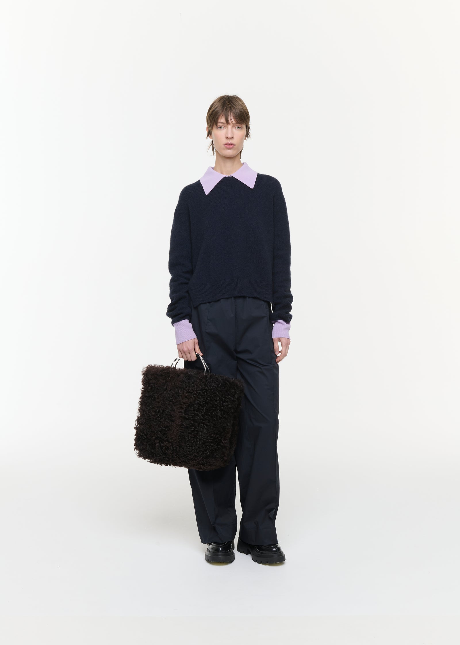 BLUE SWEATER WITH CONTRAST LILAC