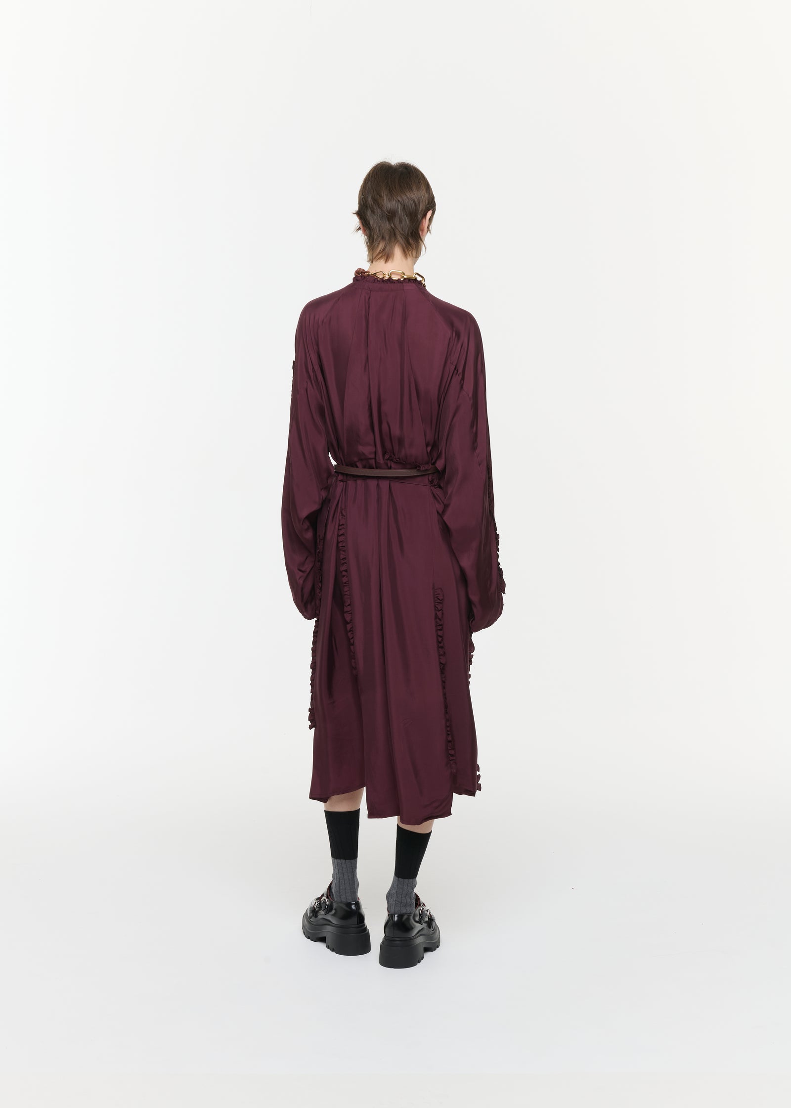 BURGUNDY RUFFLED TWILL DRESS