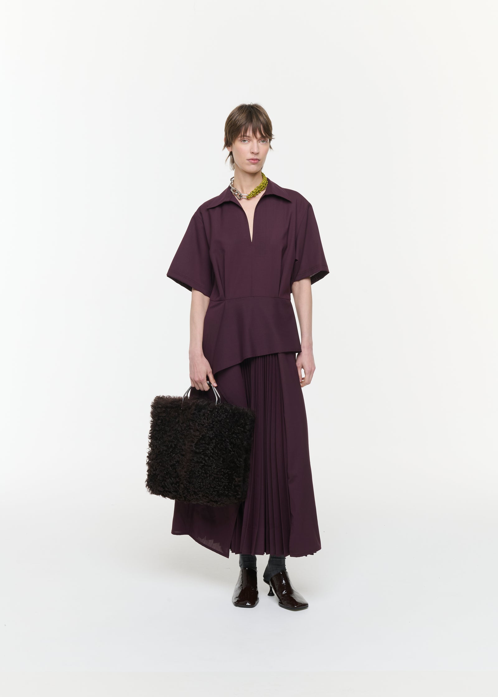 ASYMMETRIC PLEATED MIDI DRESS