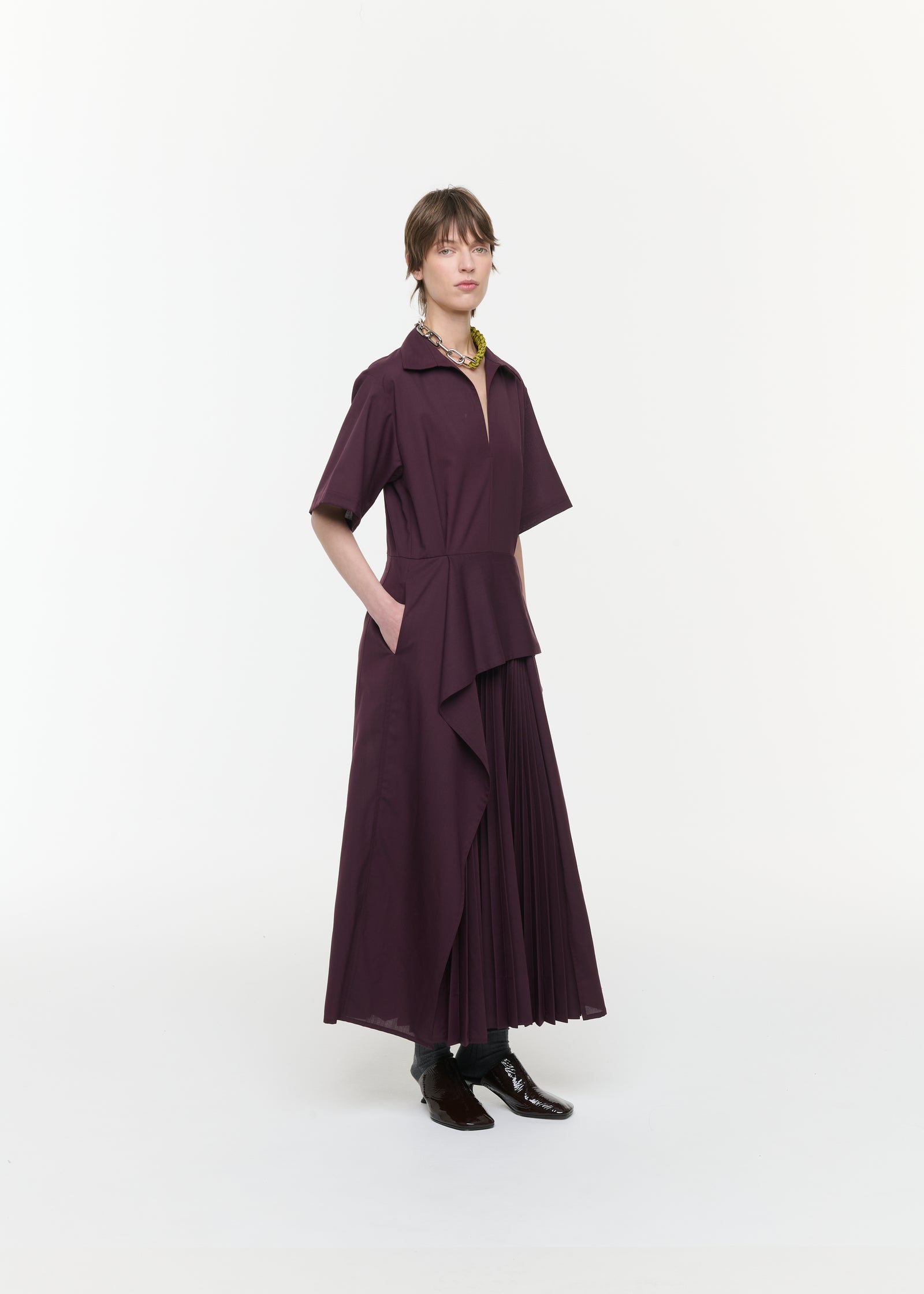 ASYMMETRIC PLEATED MIDI DRESS