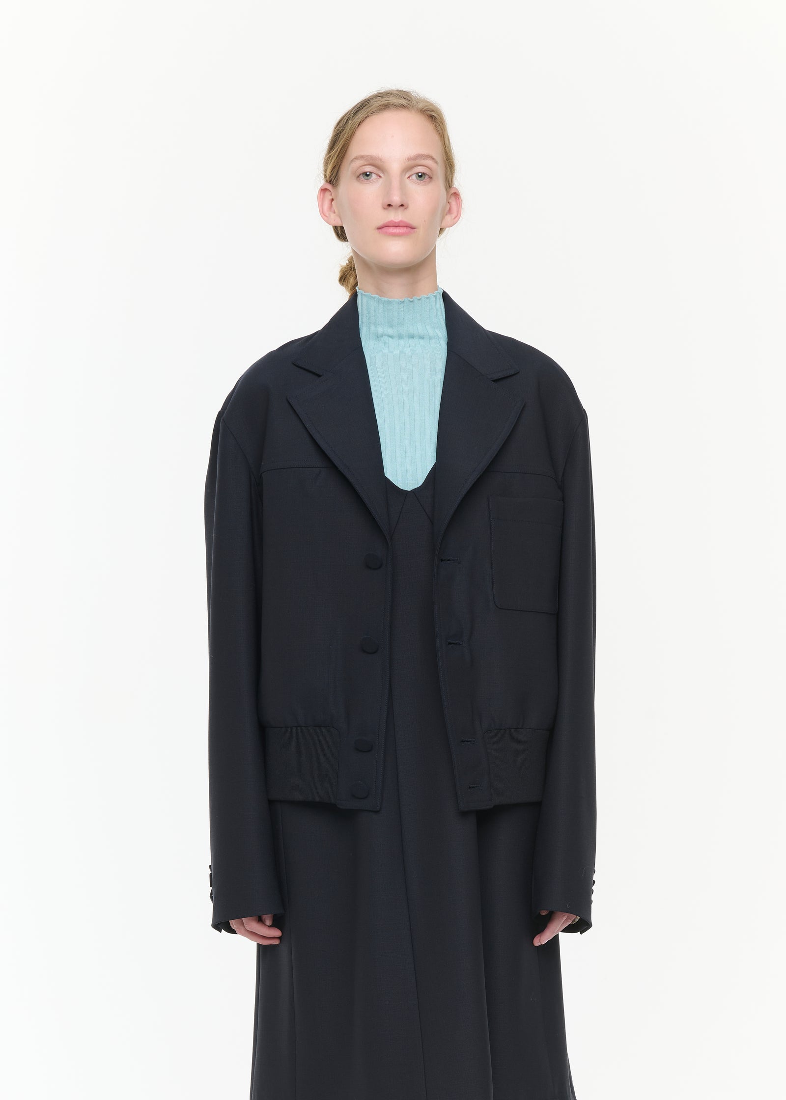 GABARDINE JACKET WITH RIBBED HEM