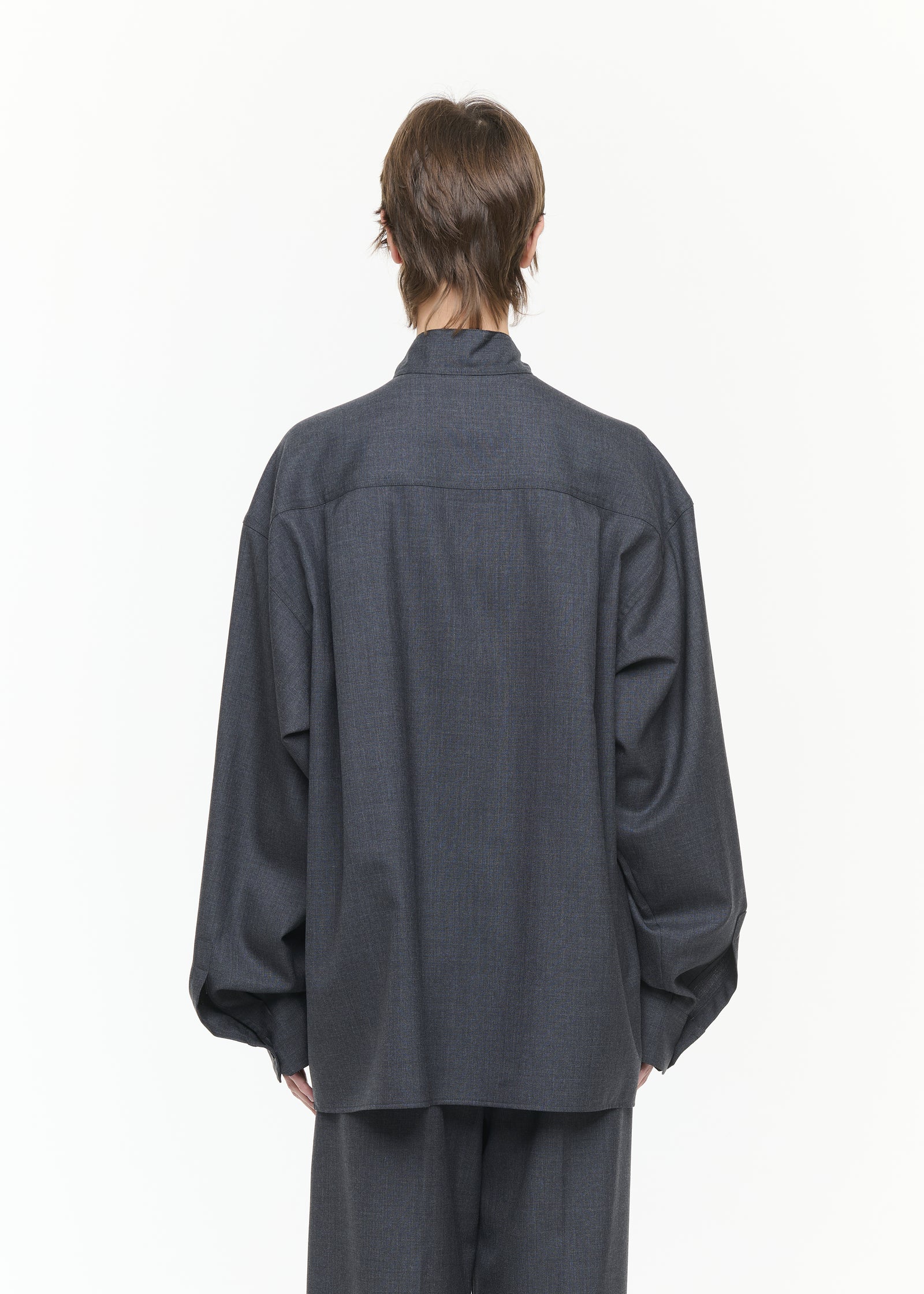 ASYMMETRIC SCARF COLLAR WOOL SHIRT