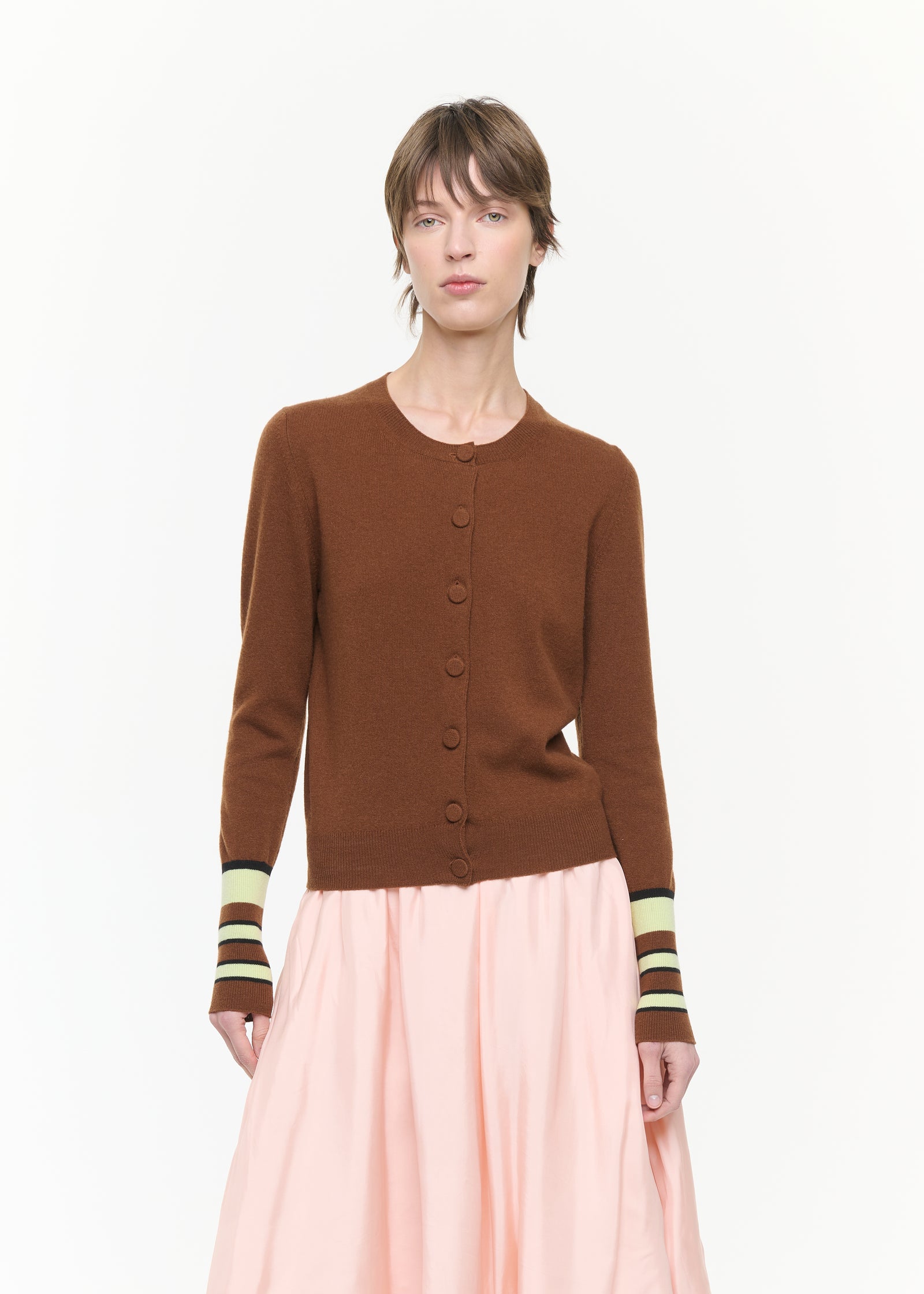 CARDIGAN GIROCOLLO CON POLSINI A RIGHE