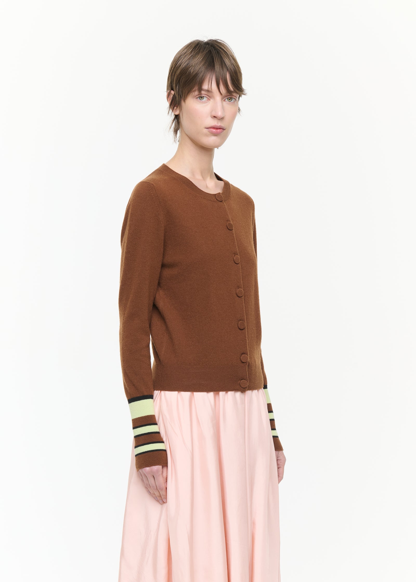 CARDIGAN GIROCOLLO CON POLSINI A RIGHE