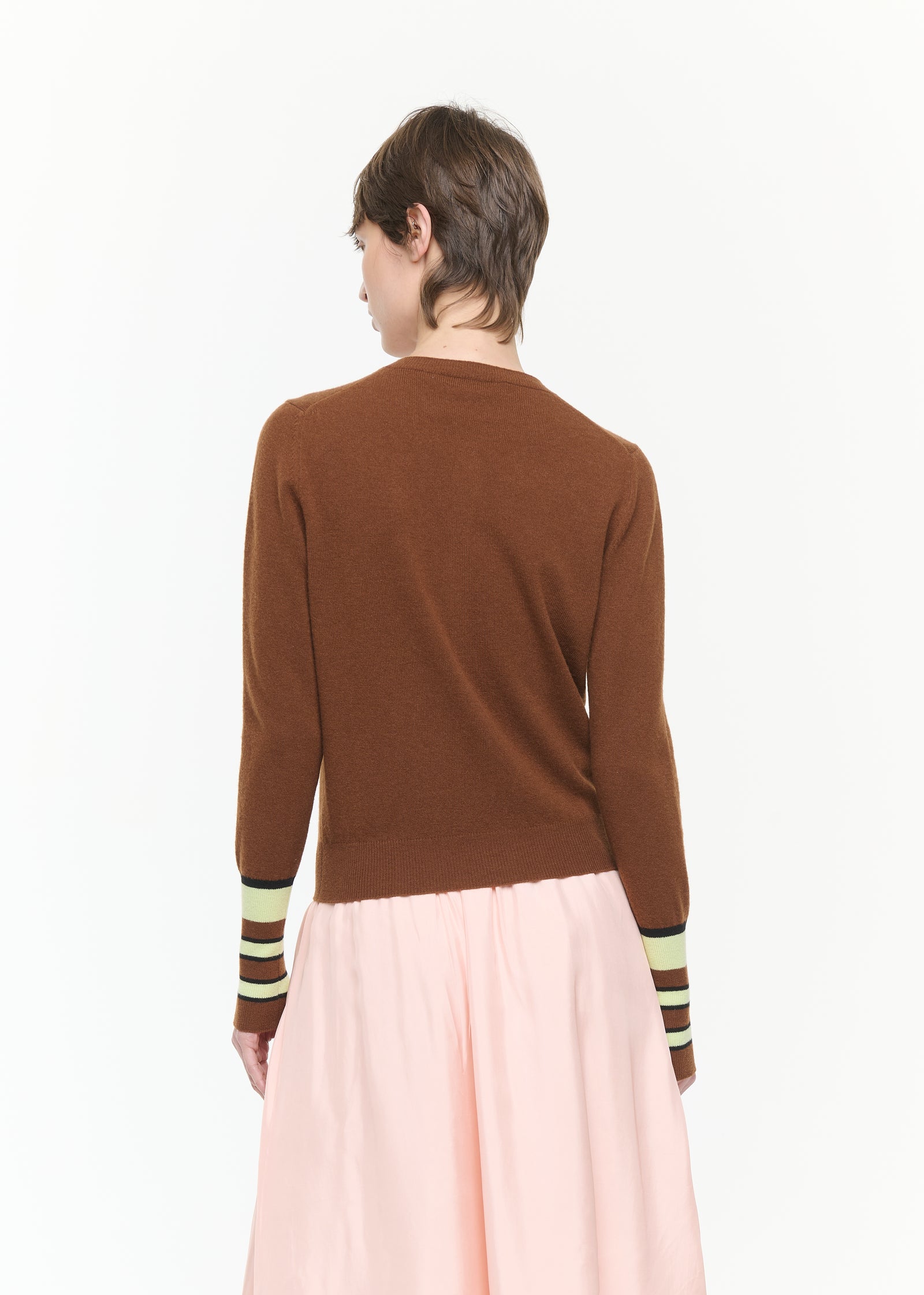 CARDIGAN GIROCOLLO CON POLSINI A RIGHE