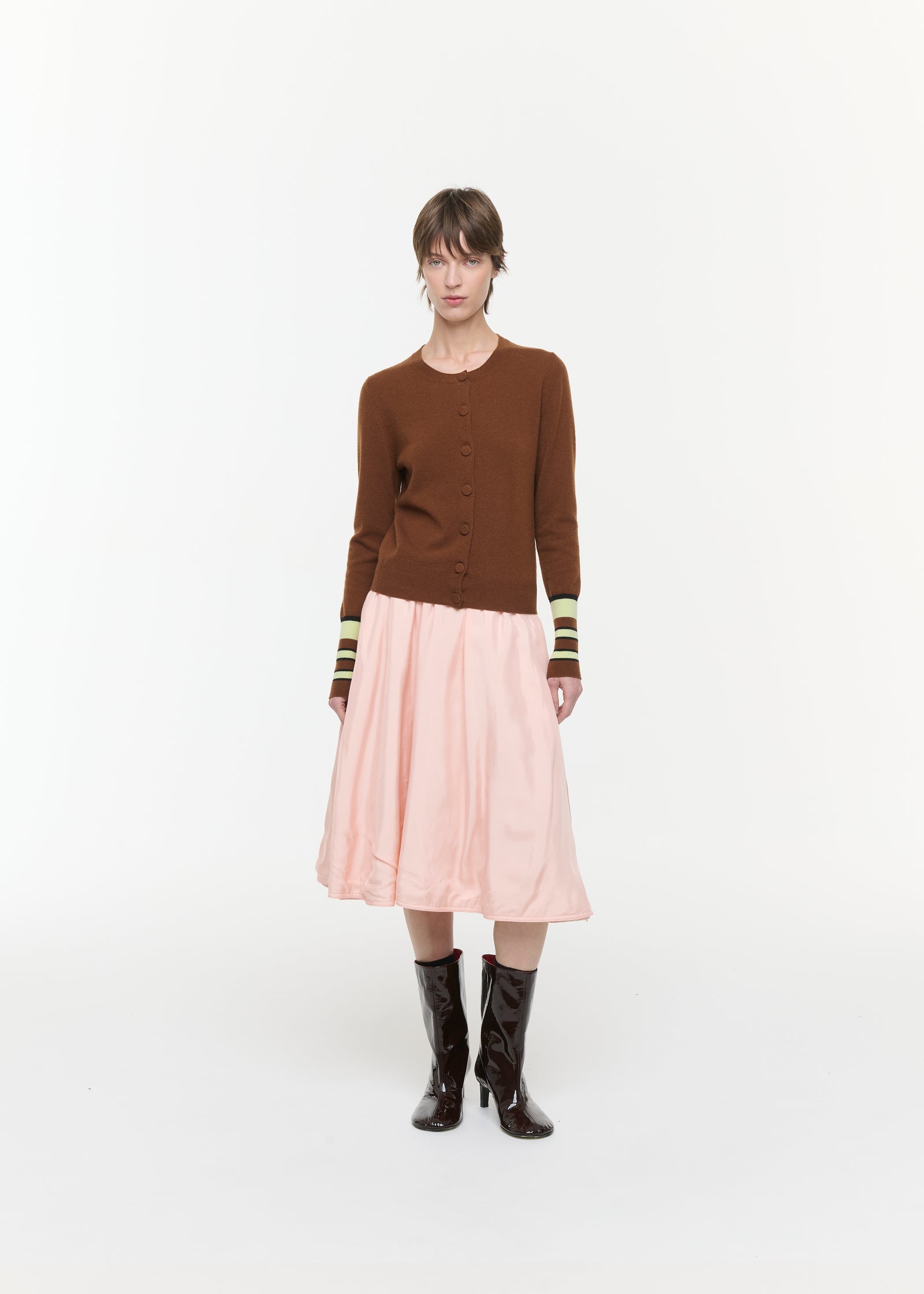 CARDIGAN GIROCOLLO CON POLSINI A RIGHE