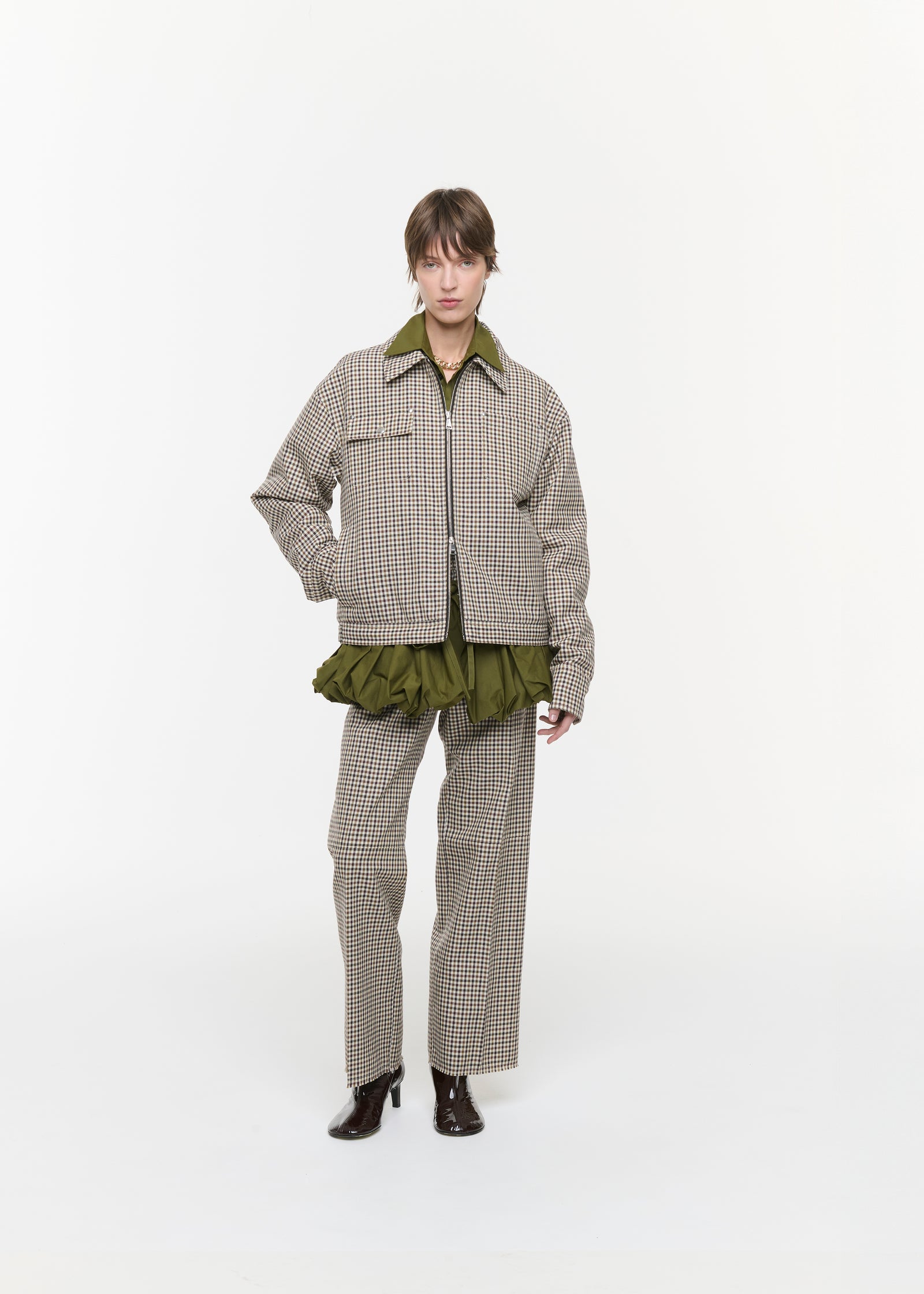 CHECK WOOL BLOUSON JACKET