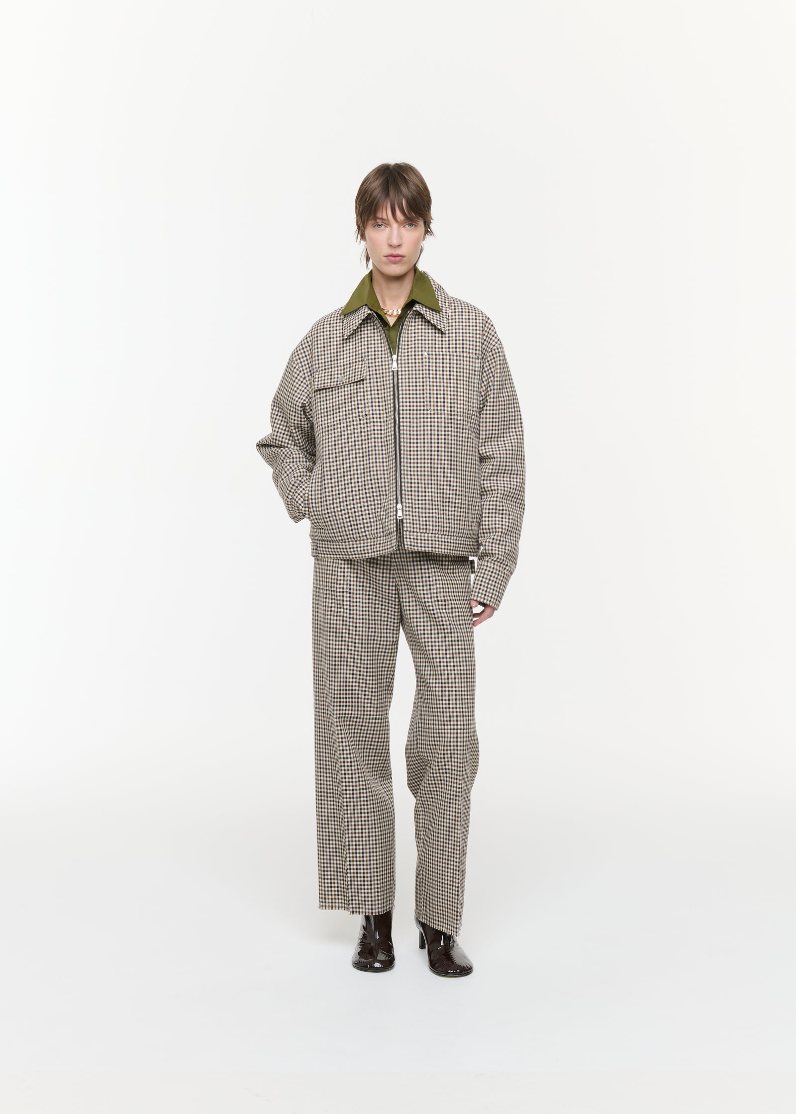CHECK WOOL BLOUSON JACKET