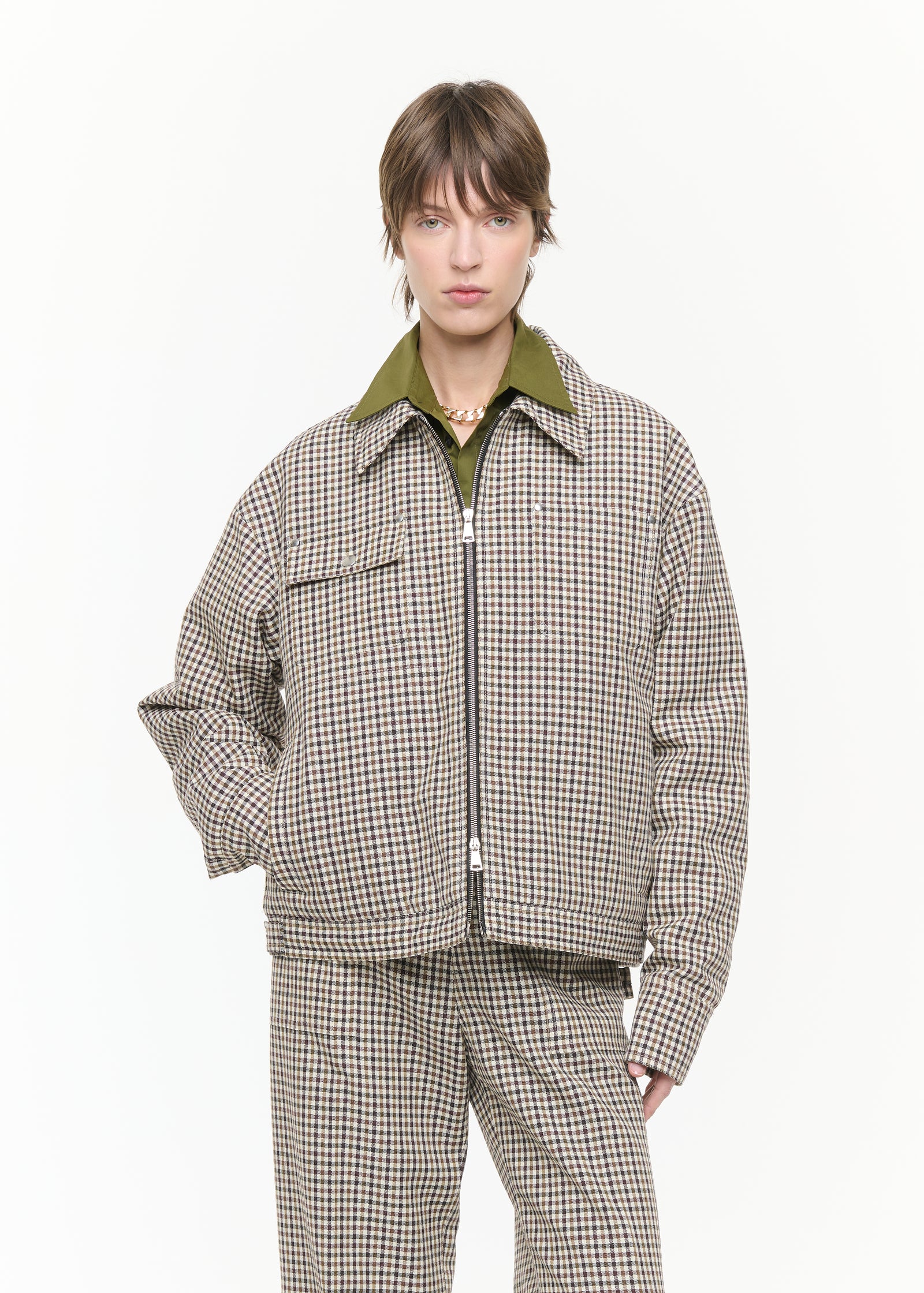 CHECK WOOL BLOUSON JACKET
