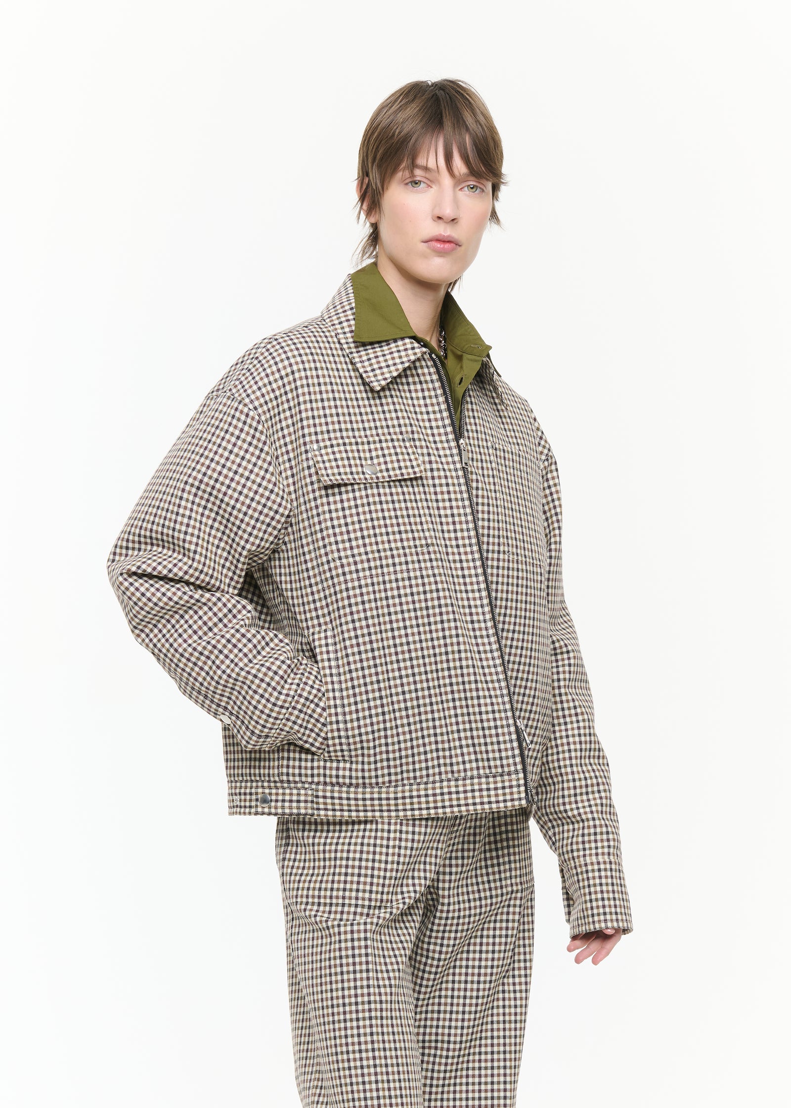 CHECK WOOL BLOUSON JACKET