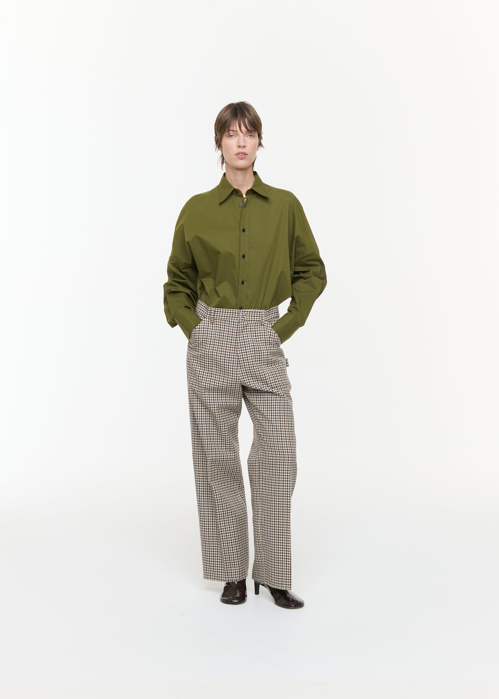 CHECK TAILORING WOOL UTILITY TROUSERS